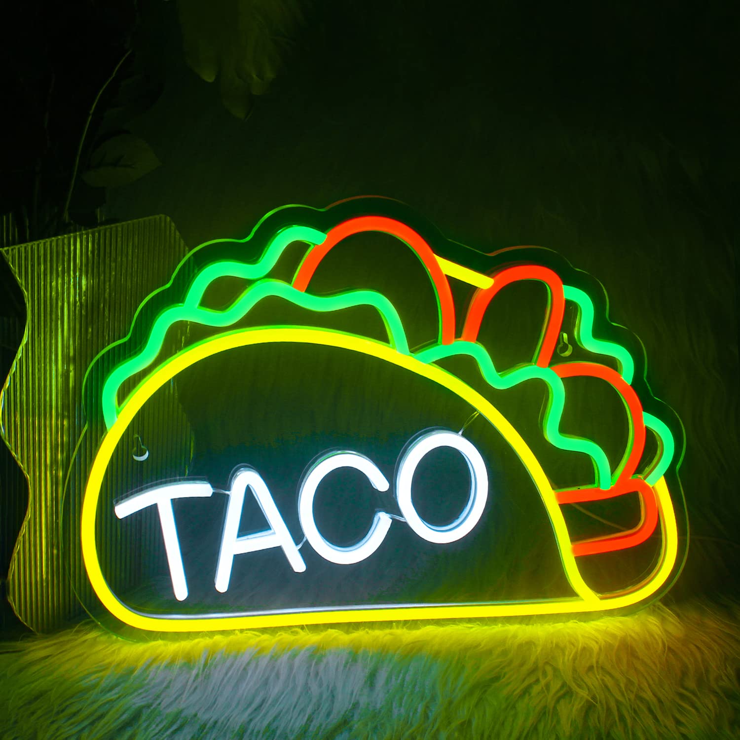 ineonlife Neon Sign Tacos Shaped LED Wall Decor for Kitchen Bar Party - Taco-Yellow Acrylic