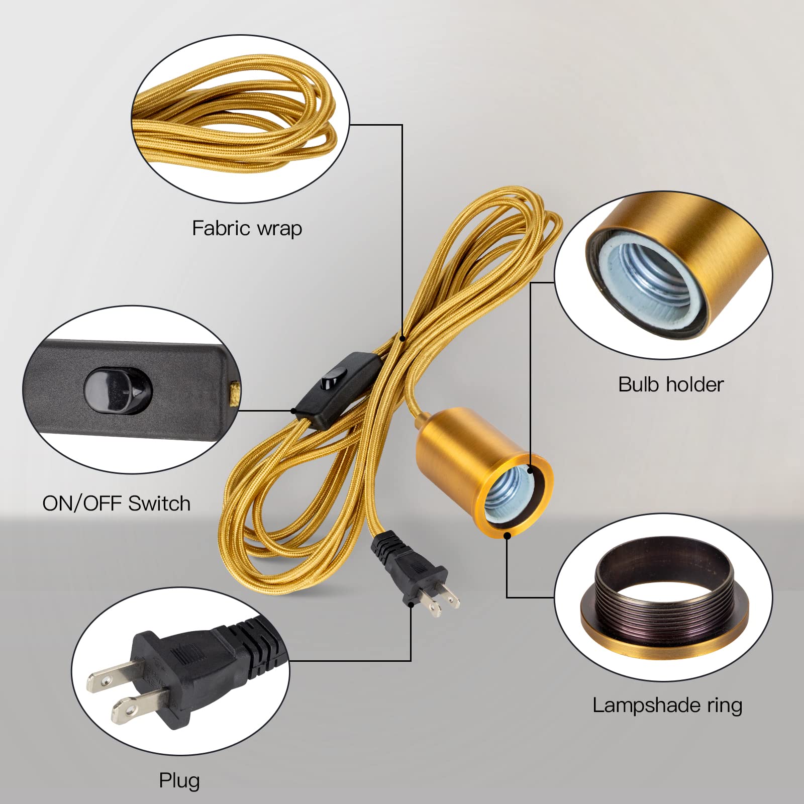 Hovnuyee Pendant Light Kit, 15ft Cord, Gold Aluminum, Industrial Design, 2 Pack, Model 5215.3