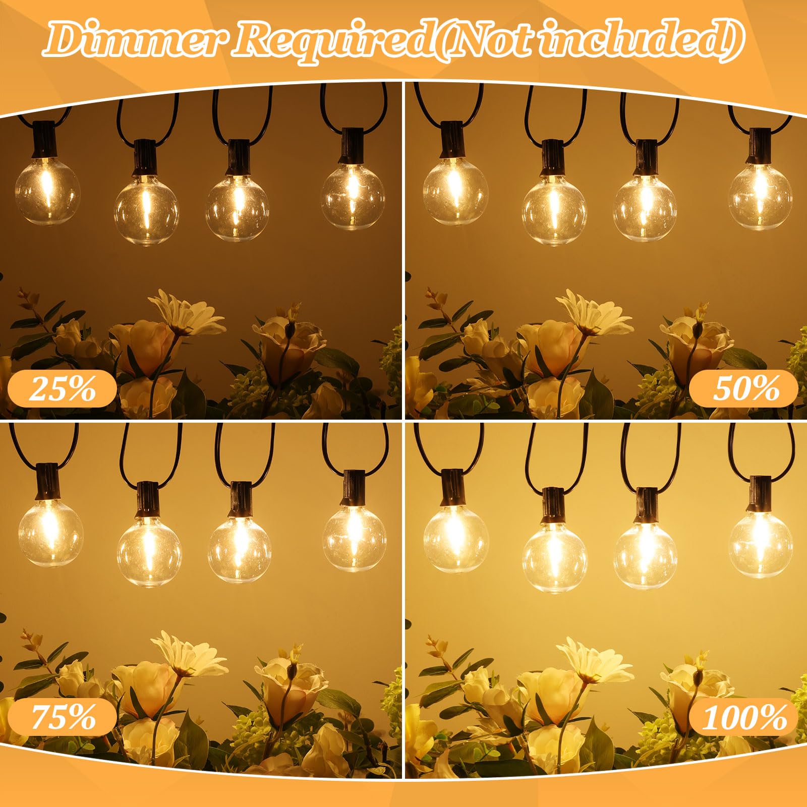 100Ft Outdoor G50 Led Globe String Lights Dimmable Waterproof Shatterproof Light Strings With 52 Bulbs Connectable Commercial Hanging Lights For Christmas Patio House Backyard Balcony Party