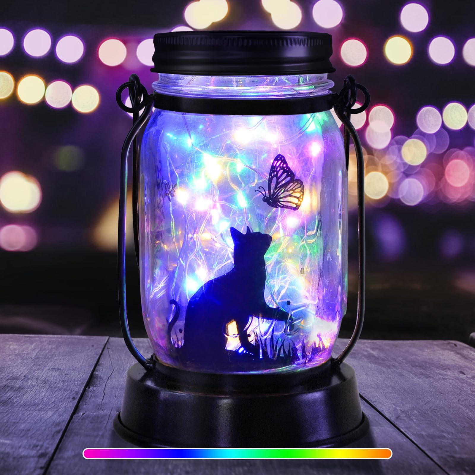 Kyoryuger Cat Solar Lantern - Colorful Cat Design for Garden, Patio, Porch - Ideal Gift for Cat Lovers and Pet Memorials