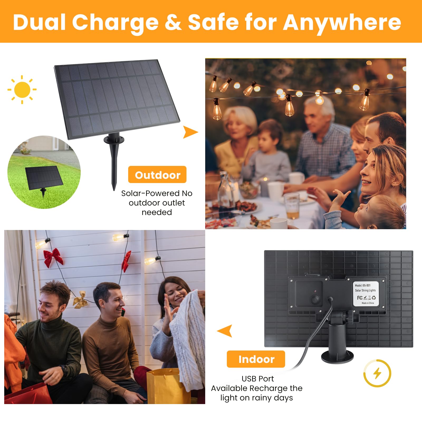 Vuaa 150Ft Solar Outdoor String Lights Waterproof, Solar Powered Patio Lights With 52 Shatterproof St38 Edison Bulbs & Remote Co