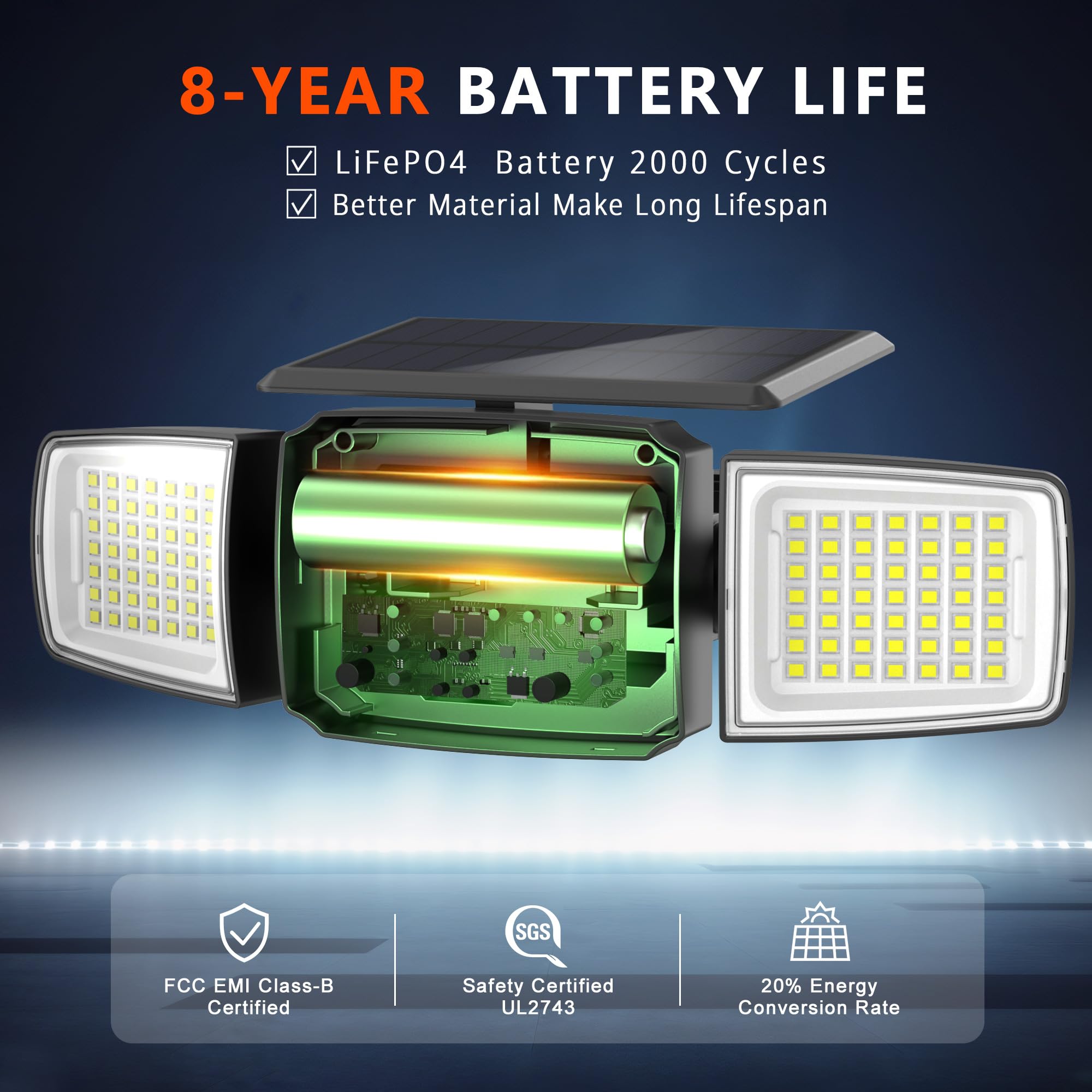 JEJOT Solar Security Light - Super Bright LED, Remote Control, Radar Sensor, 3 Heads, 270° Wide Angle, IP65 Waterproof, 4 Pack