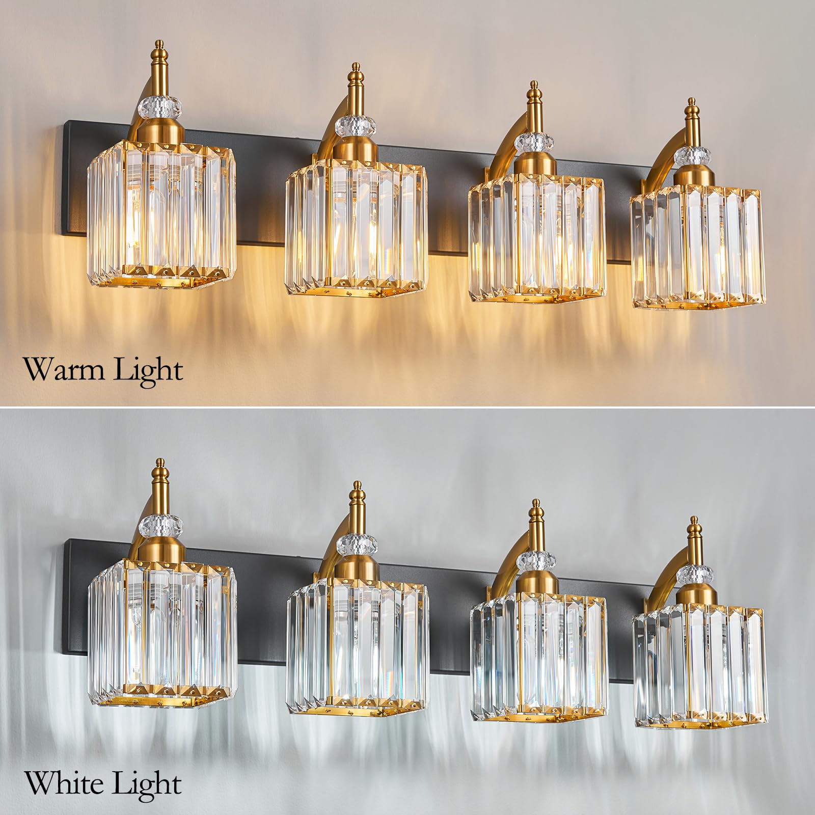 BBLLWJ Crystal Vanity Lights - 4-Light Metal Bathroom Fixture Over Mirror - Black Gold - Model 655