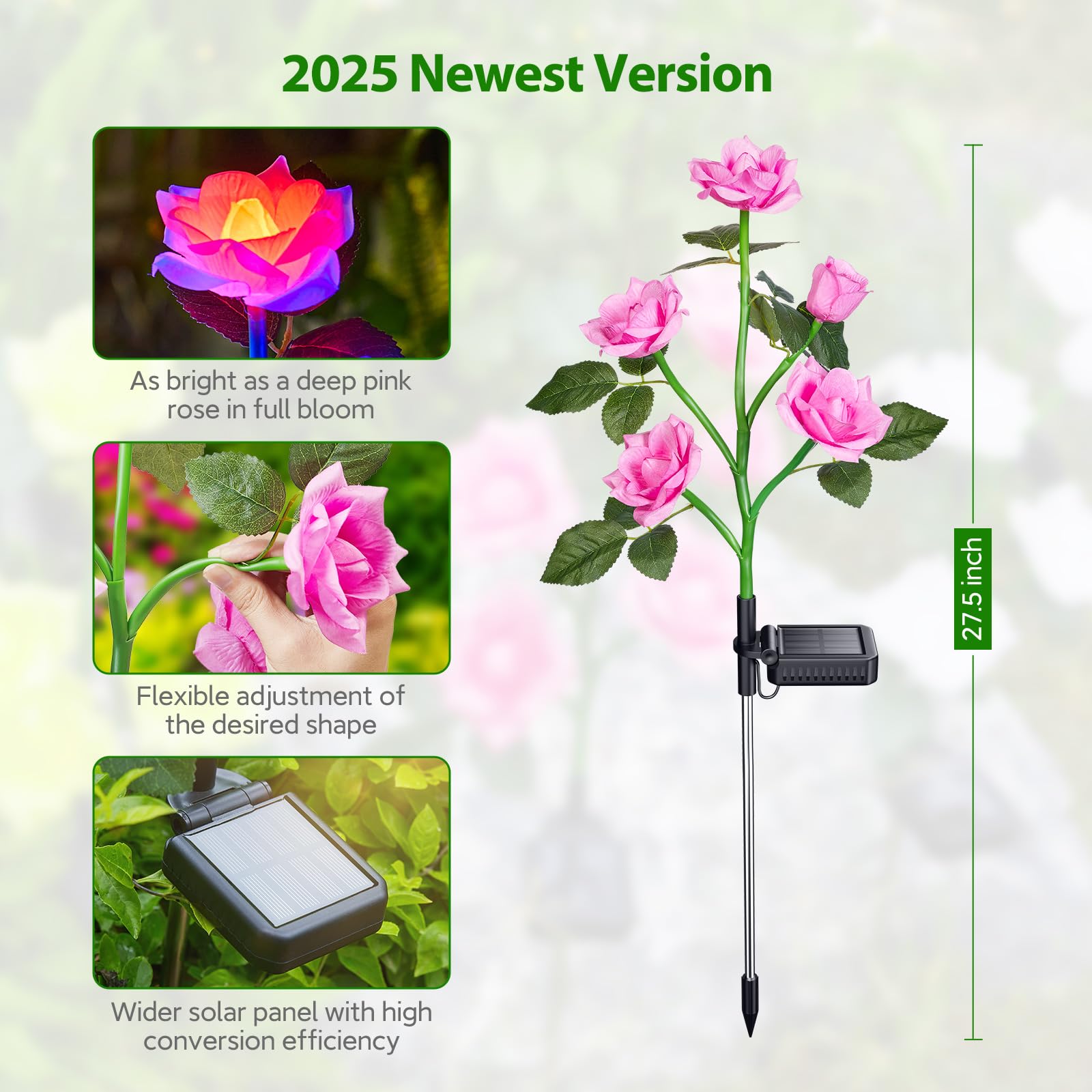 Rechoo Solar Garden Lights - 6 Pack Color Changing Rose Flowers, Waterproof Outdoor Decor, Yellow/White/Pink