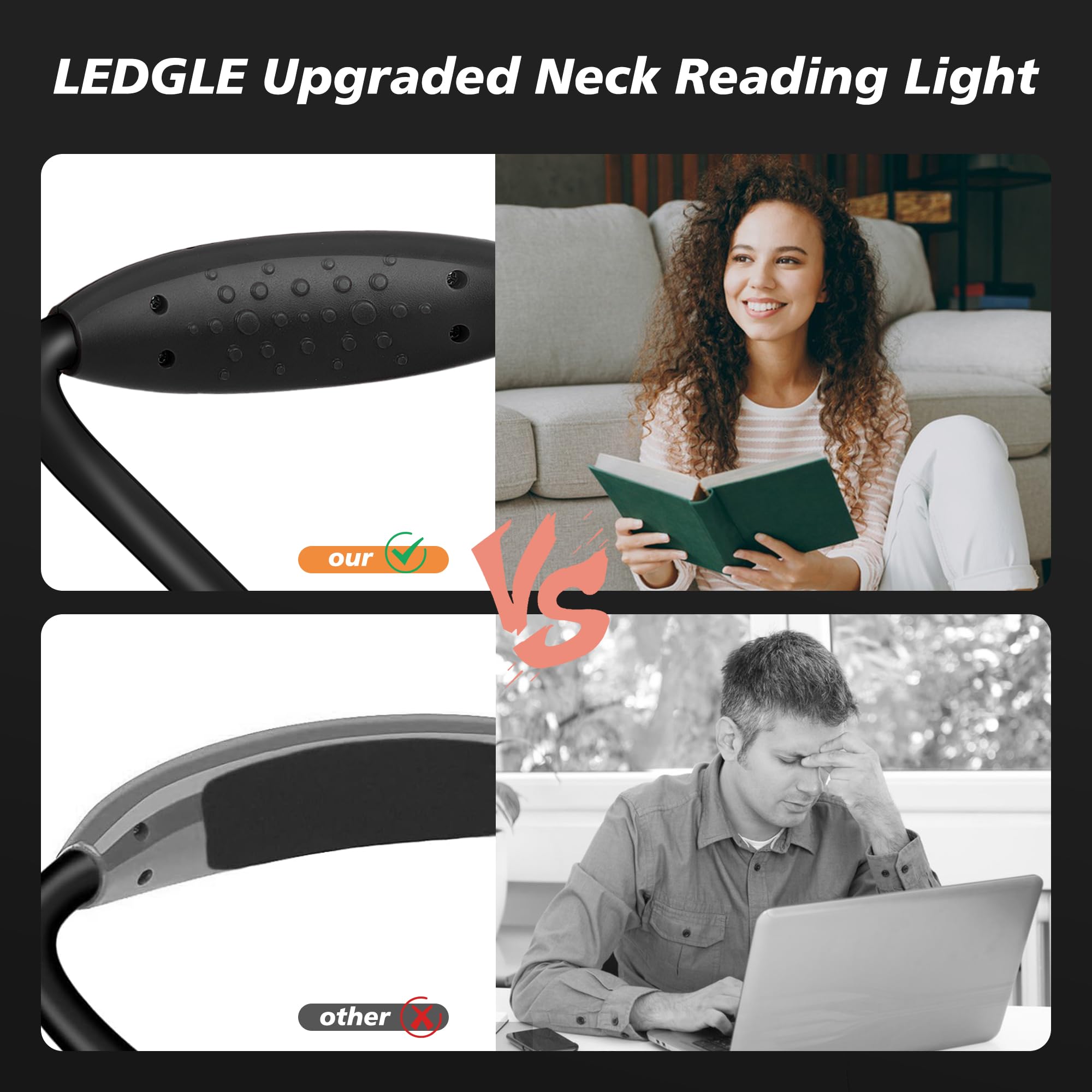 Ledgle Updated Neck Light For Reading Books In Bed, Led Neck Lamp For Knitting With 1600K 3500K 6000Klighting + Flexible Comfort