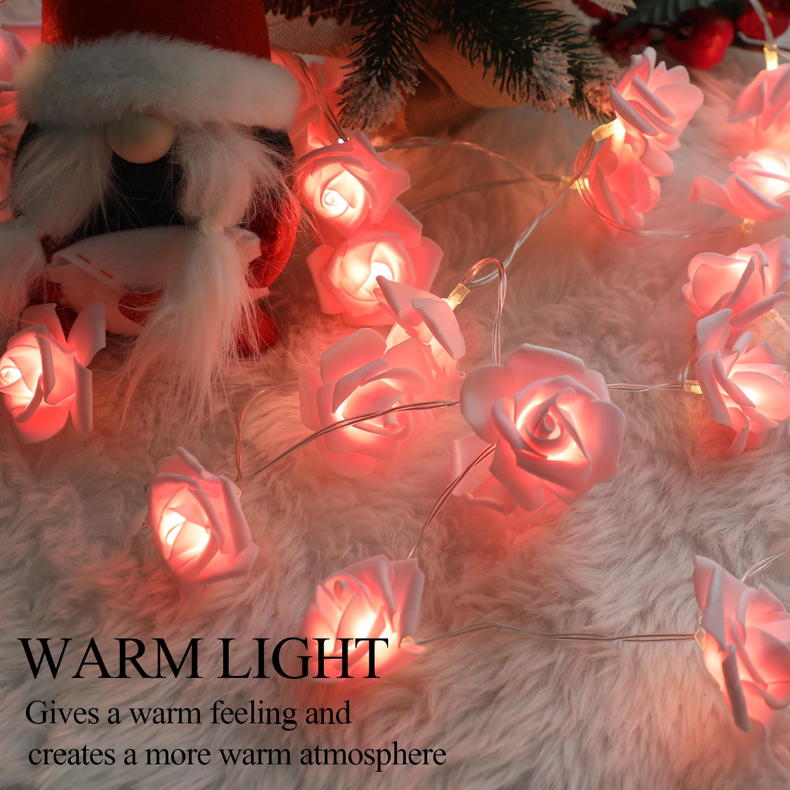 CCINEE 9.8Ft Pink LED Rose Flower String Lights?30 LED Flower Fairy String Lights Battery Operated Artificial Flowers Garland Li