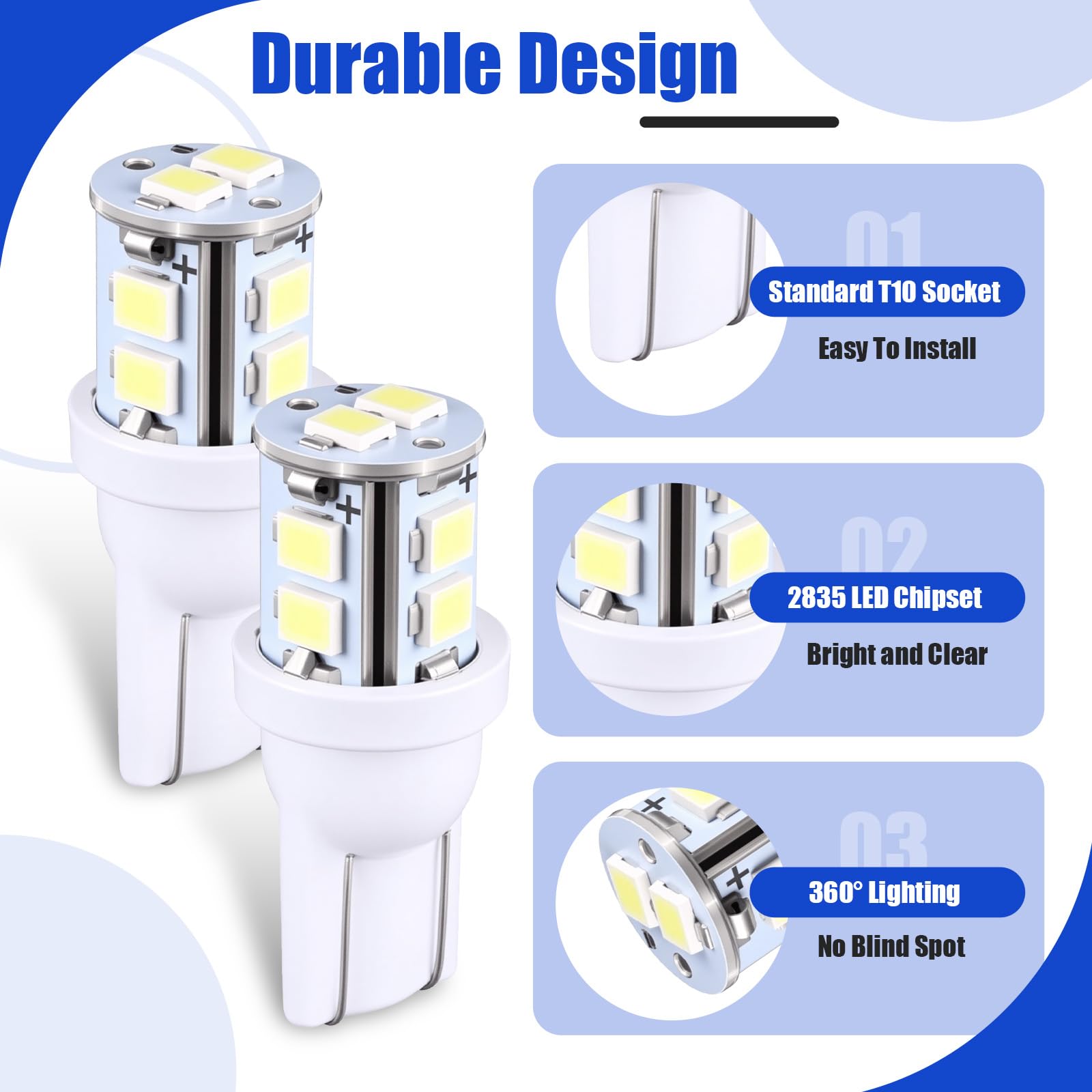 Aurelema 4 Pcs 906 LED Bulbs T10 Wedge Base Cool White 6000K Marine Boat Anchor Navigation Lights for Kayak Sailboat Pontoon