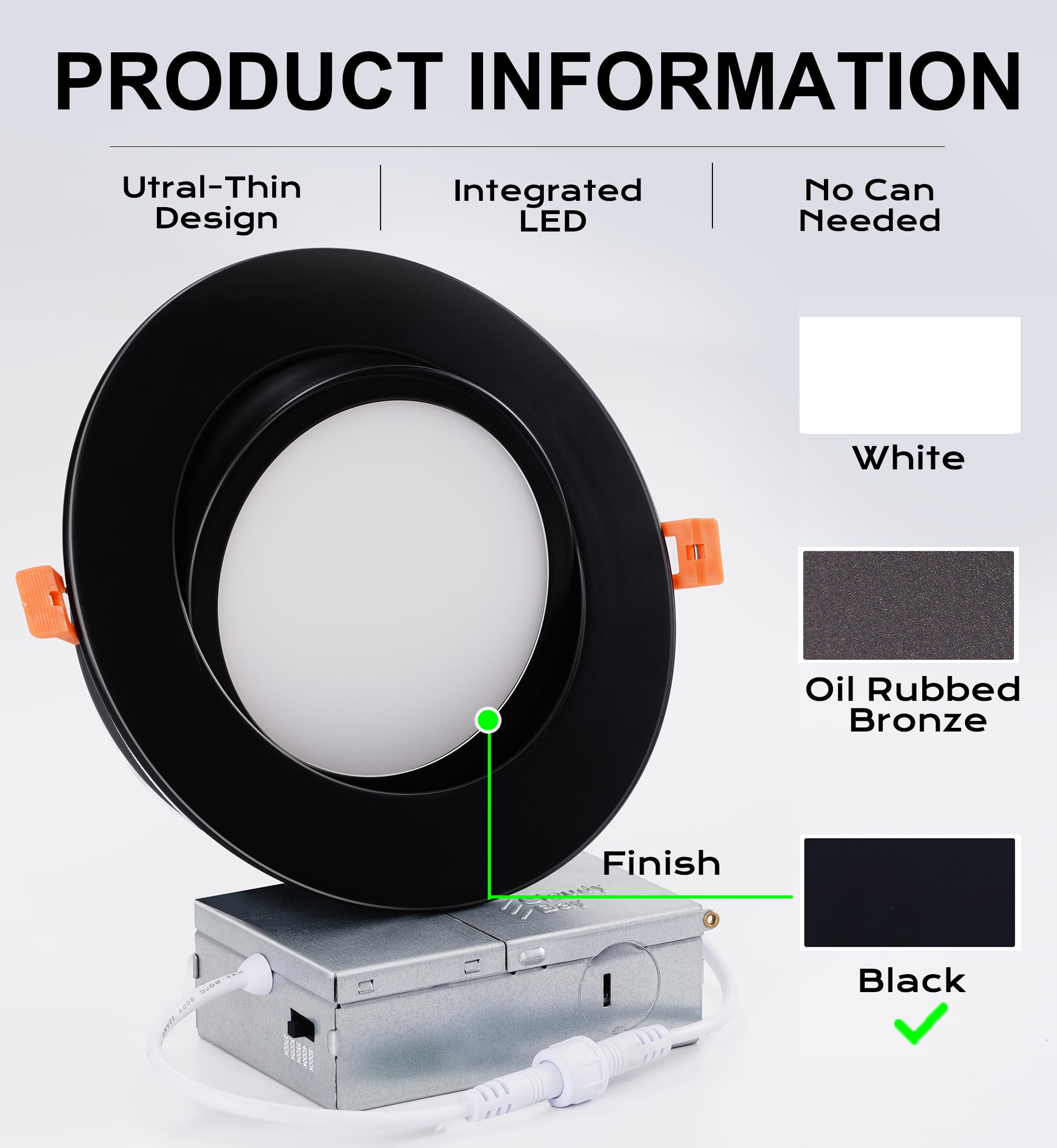 Cloudy Bay [4 Pack] 6 Inch 5 Color Swivel Led Gimbal Recessed Light With Junction Box Ic Rated Air Tight,120V Cri90+,2700K/3000K