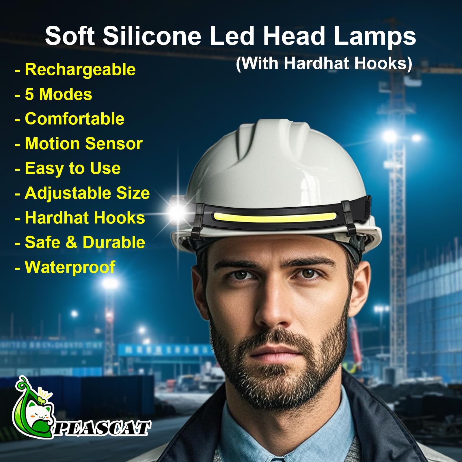 Headlamp Rechargeable For Hard Hat 4 Packs, 230 Wide Beam Head Lamps Led Rechargeable Headlamps For Adults, Forehead Headlight W