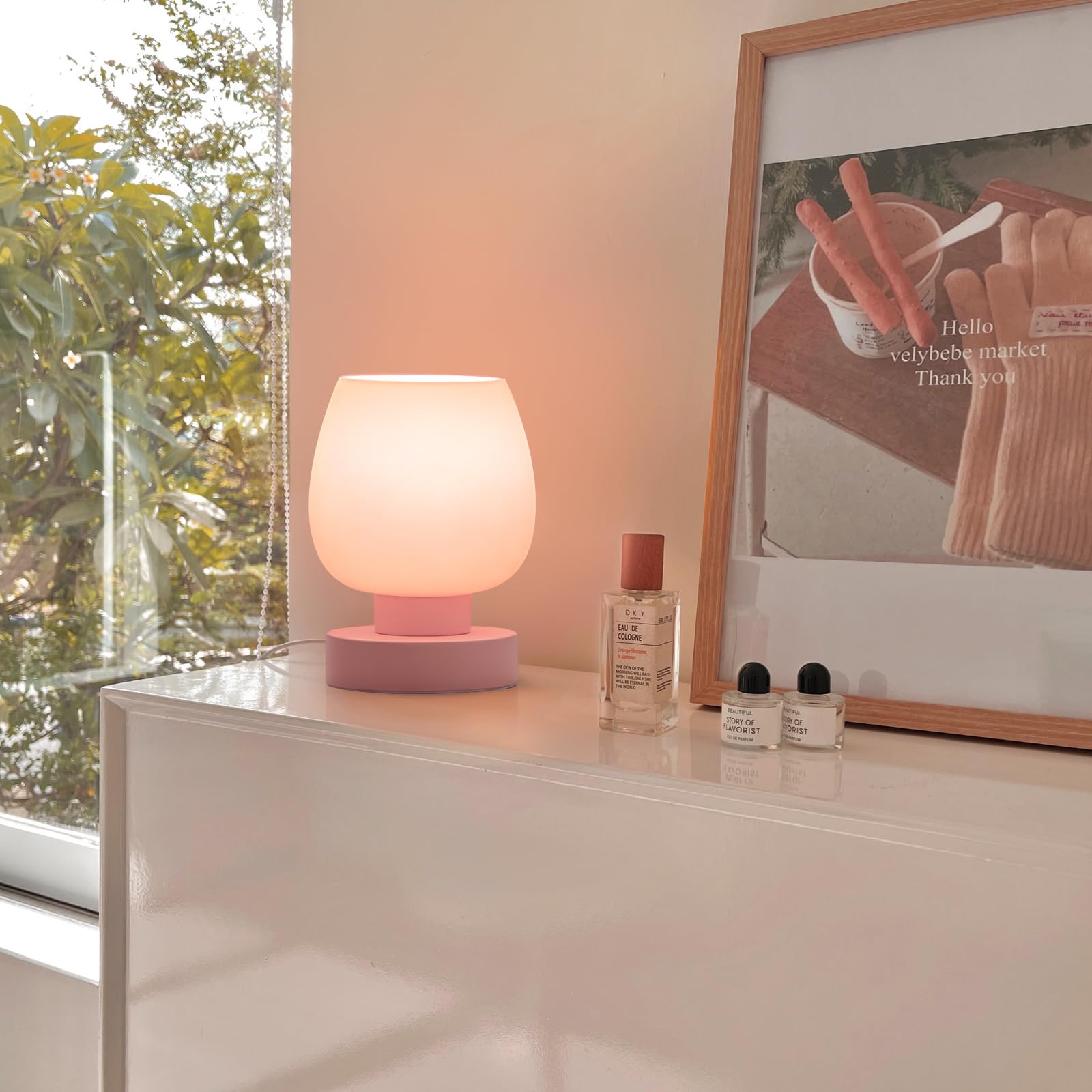 ONEWISH Touch Bedside Table Lamps Set of 2, Dimmable, Glass, Non-USB, Modern Design, Pink, Model 13TAB018USC