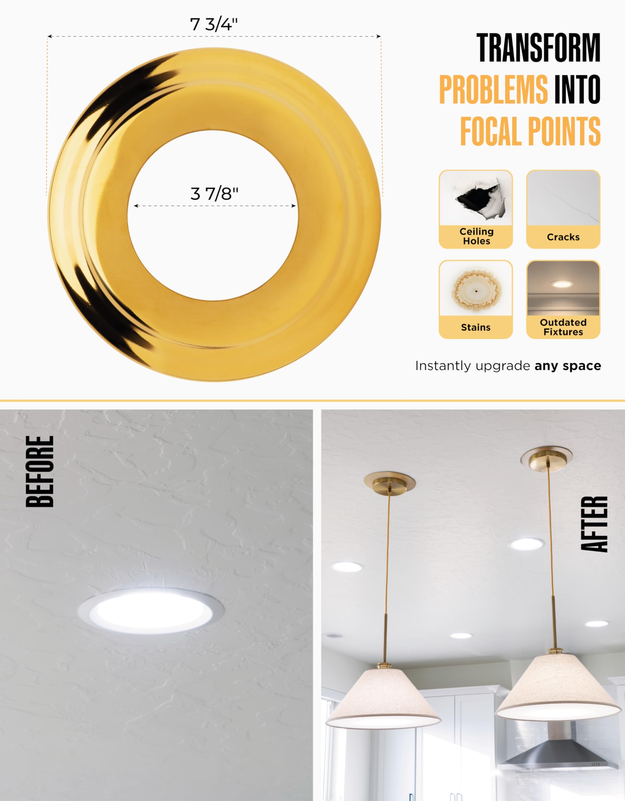 The Can Converter R56WHTFB Recessed Can Light Conversion Kit, Polished Gold Medallion, for Ceiling Fixtures and Fans