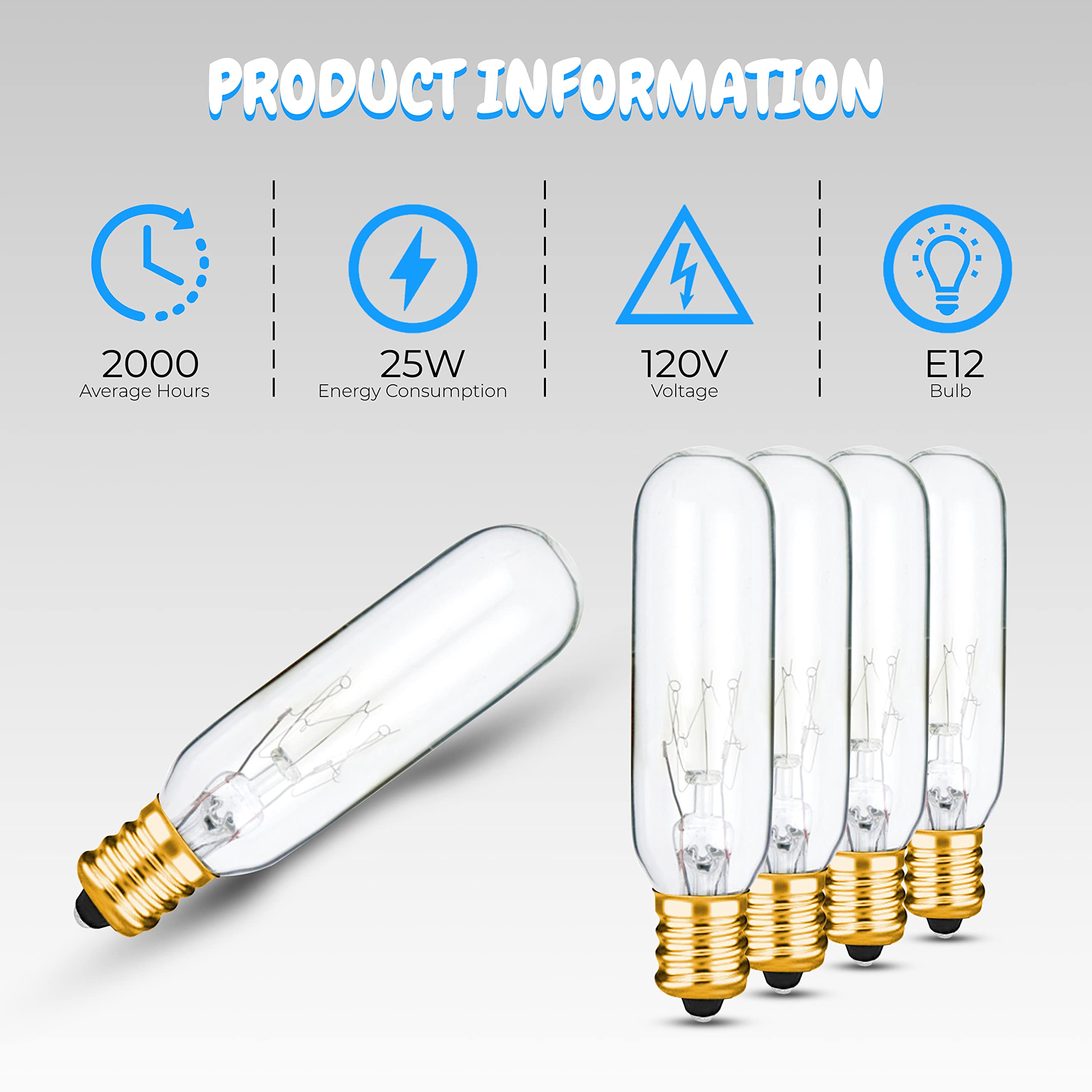 Ohbulbs 12 Pack - T6 Tubular Light Bulb - Clear 25 Watt - E12 Candelabra Base Dimmable - Warm White Light 180 Lumens E12 Candelabra Base