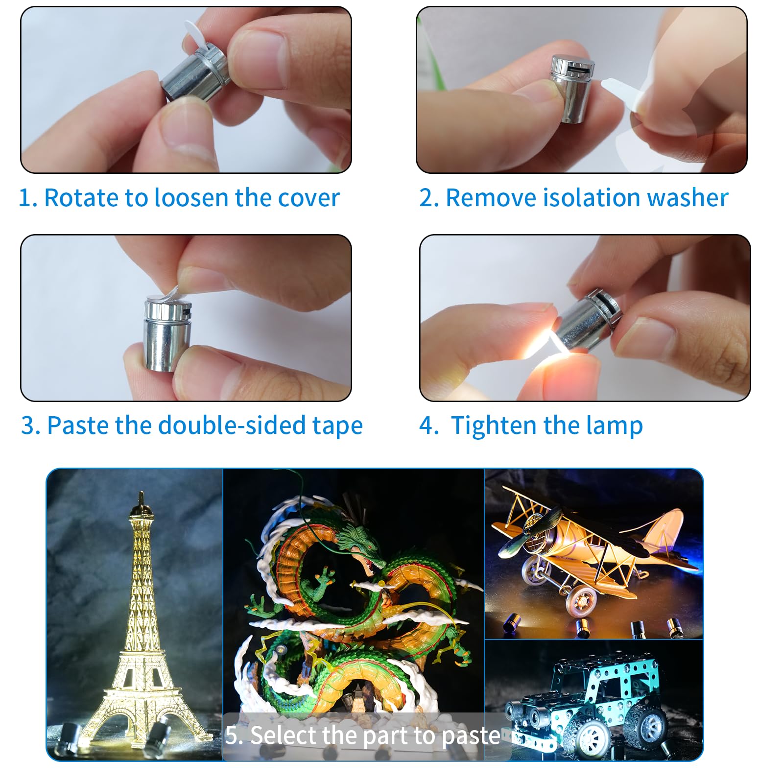 FNHMSL Mini LED Lights, 10 PCS Battery Operated Tiny SMD Lamp, Cool White, Model MNSD000 for DIY Crafts and Dollhouse