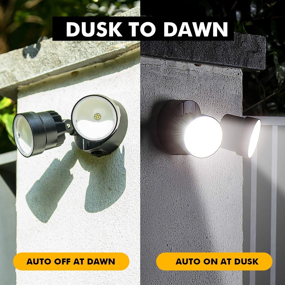 LUTEC Dual-Head Flood Light 2000 Lumen 18W Waterproof Outdoor Security Wall Light 1 Pack Black Model P6221-D2D