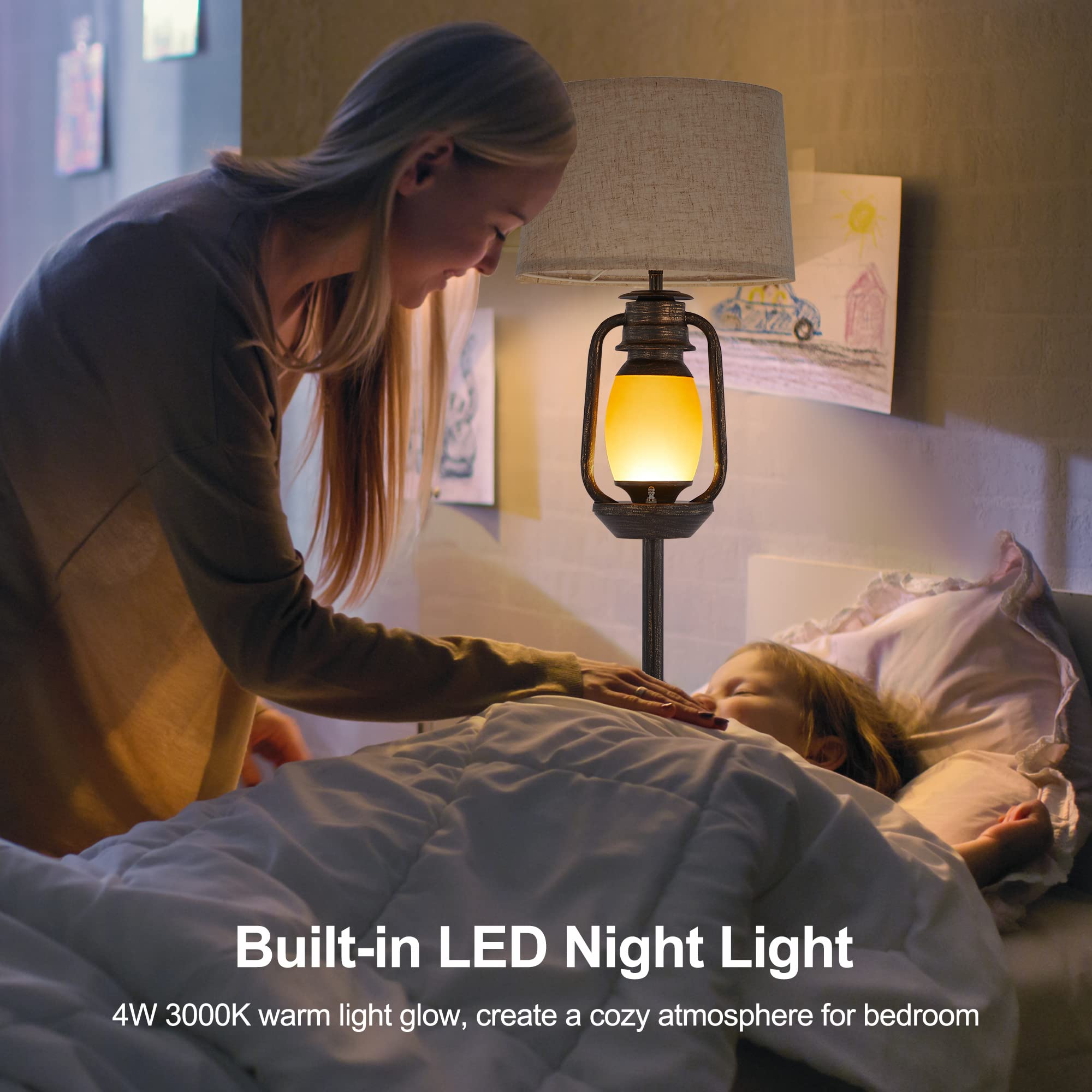 Suraielec Farmhouse Floor Lamp With Night Light, Rustic Bronze Standing Lamp For Living Room