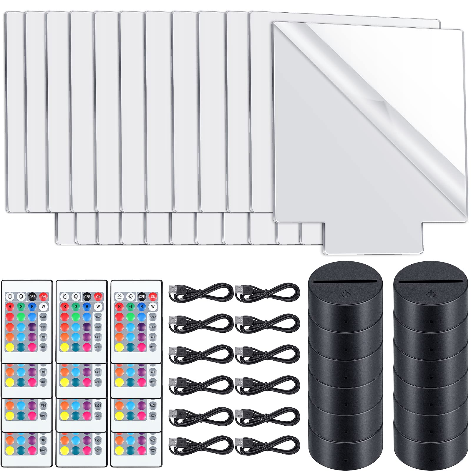 Riakrum LED Light Base Set with Remote Control, 16 Colors, 4 Modes, Hexagon Acrylic Sheet, Clear/Black