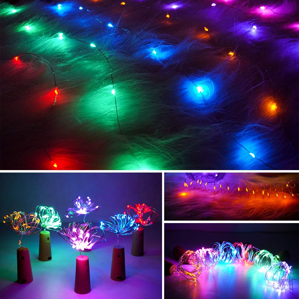 Sunkite Wine Bottle String Lights With Cork,18 Pack 20 Led 2M Mini Silver Copper Wire Fairy Lights Fit Diy Party Wedding Table Centerpieces Decor (6-Color)