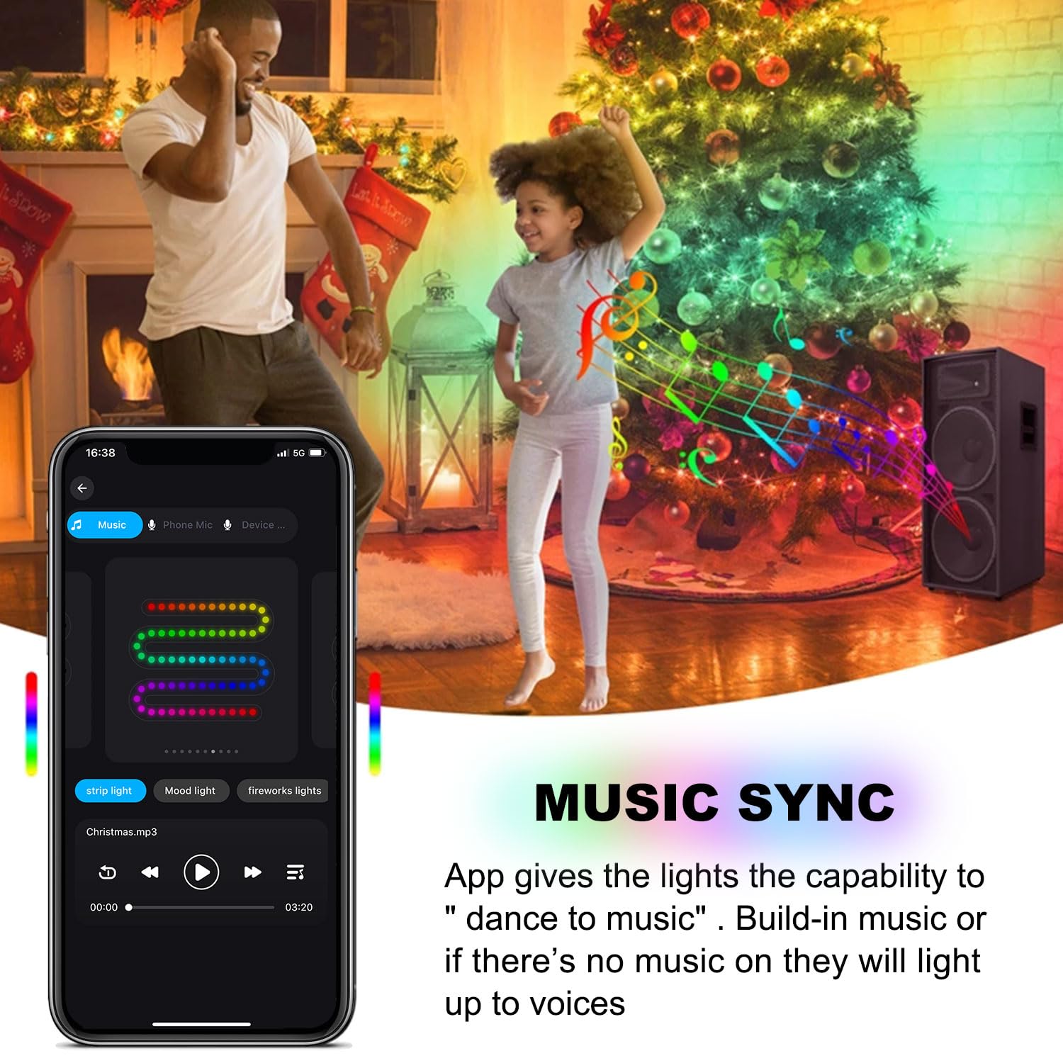 2win2buy 160 LED Christmas Tree String Lights - Multicolor, IP65 Waterproof, Smart APP Control, Remote Color Changing, Model HYGX5V-DK160L