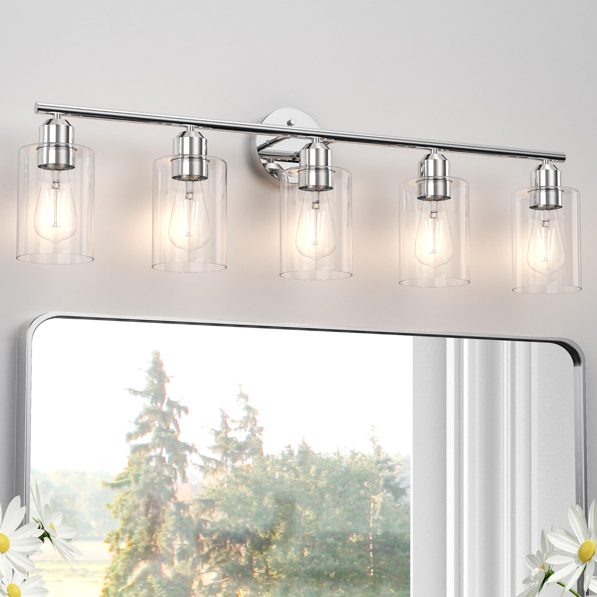 Espird Bathroom Vanity Light Fixture, 5 Lights, Polished Chrome, Modern Design, Model L01-5-GE