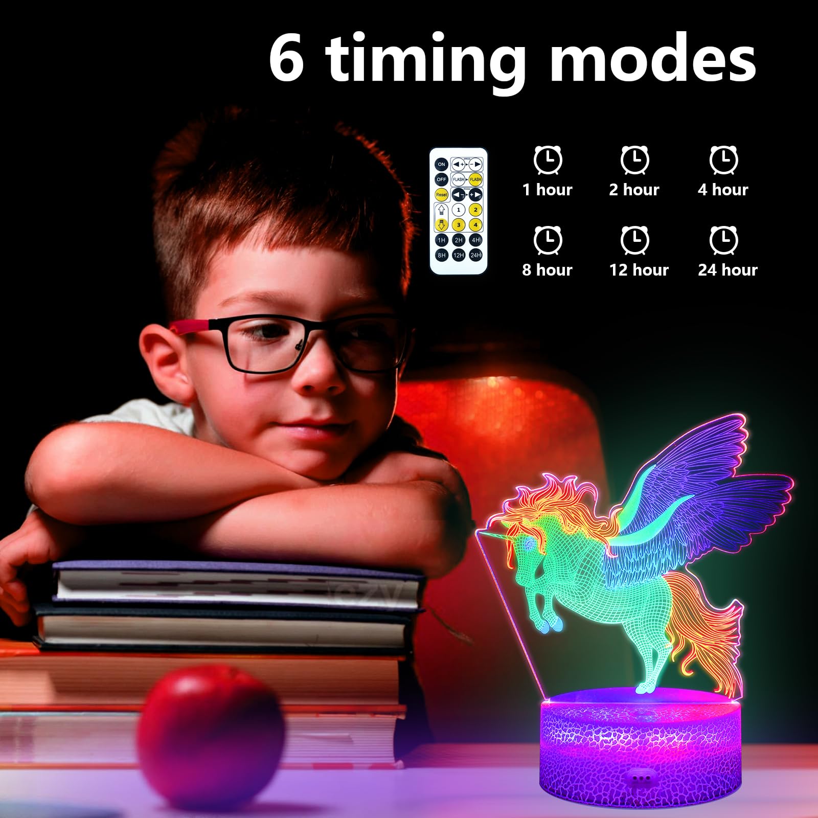 COBIKU Horse Night Light, 3D Illusion Lamp with Remote Control, Timer, Multi-Color Changing, Dimmable Kids Bedroom Lamp, Led Nig