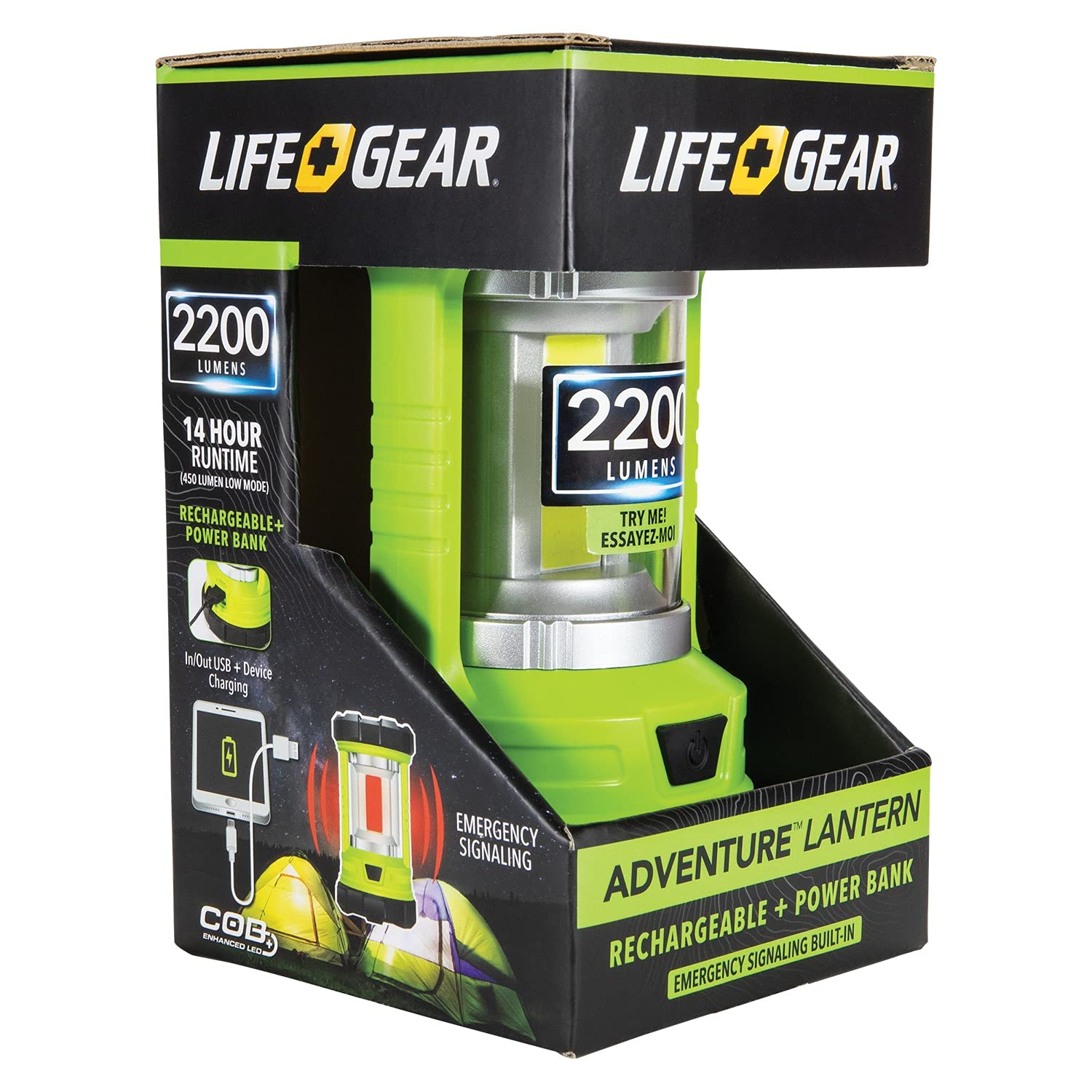 Life Gear 41-3992 2,200-Lumen Usb Rechargeable Lantern And Powerbank, Green, Regular