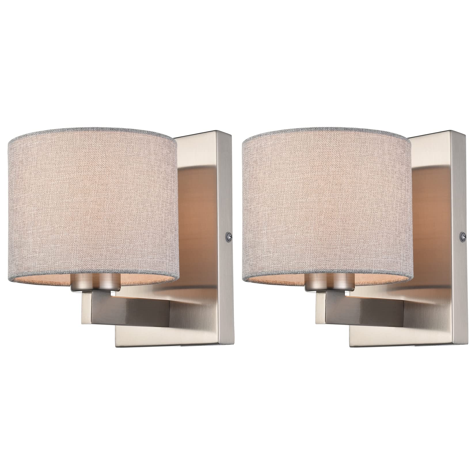 SAMTEEN Modern Wall Sconces Set of Two Brushed Nickel Sconces Wall Lighting 1-Light Drum Wall Sconce Fabric Shade Wall Lamps for