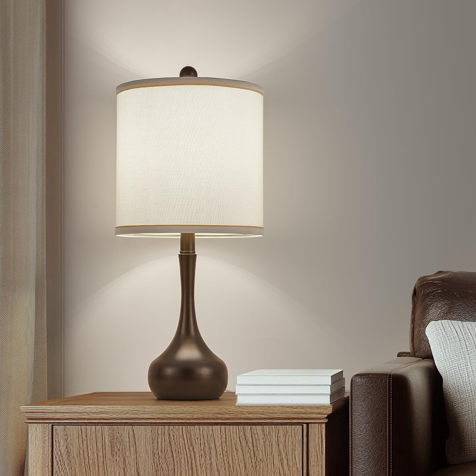Helijia 23'' Brown Metal Modern Table Lamp Set Of 2,Farmhouse Bedside Lamps For Living Room, 3 Color Temperature Rustic Table La