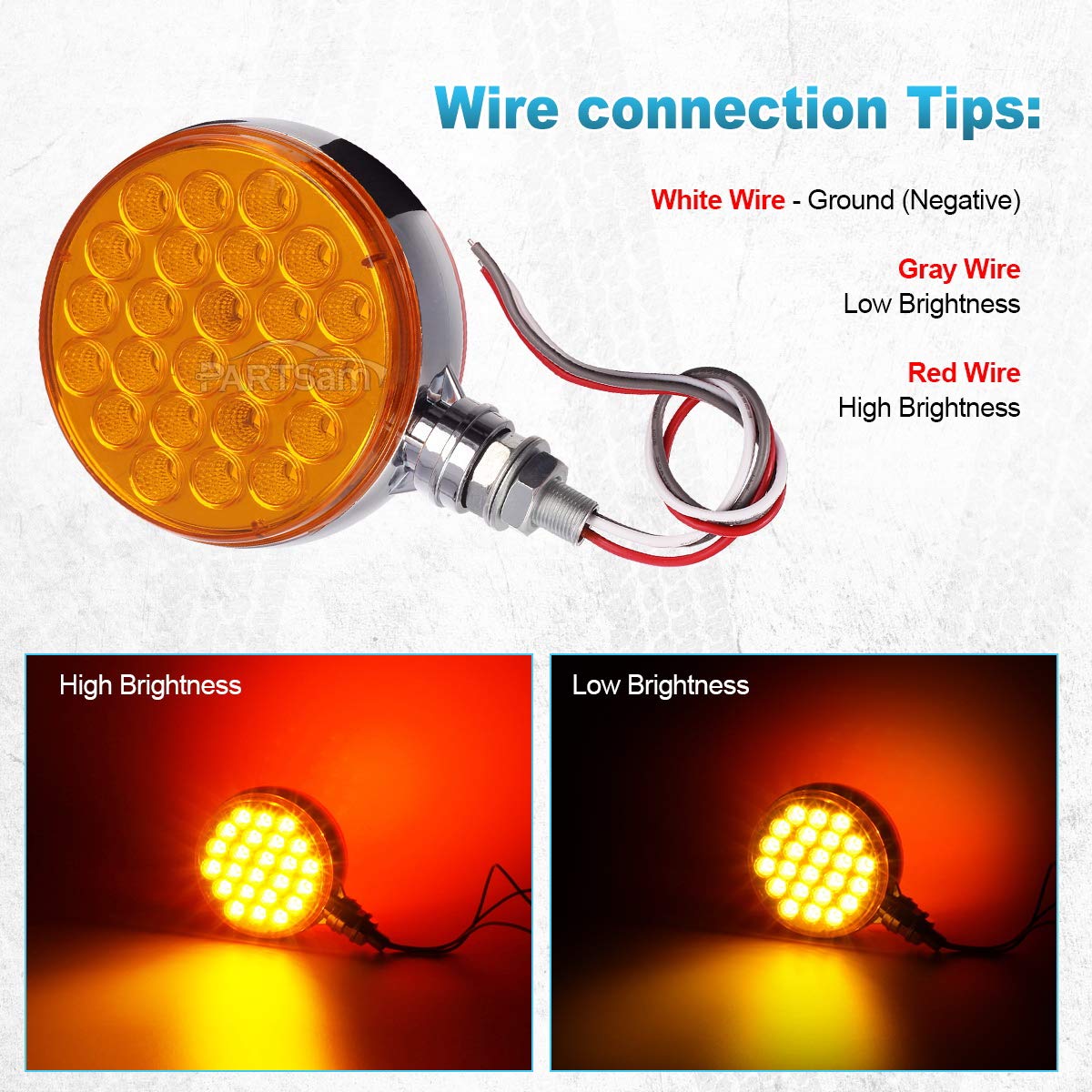 Partsam 2Pc 4 '' Round Double Face Single Stud Mount Pearl Red/Amber 48 Led Pedestal Fender Reflective Lights W Chrome Housing S