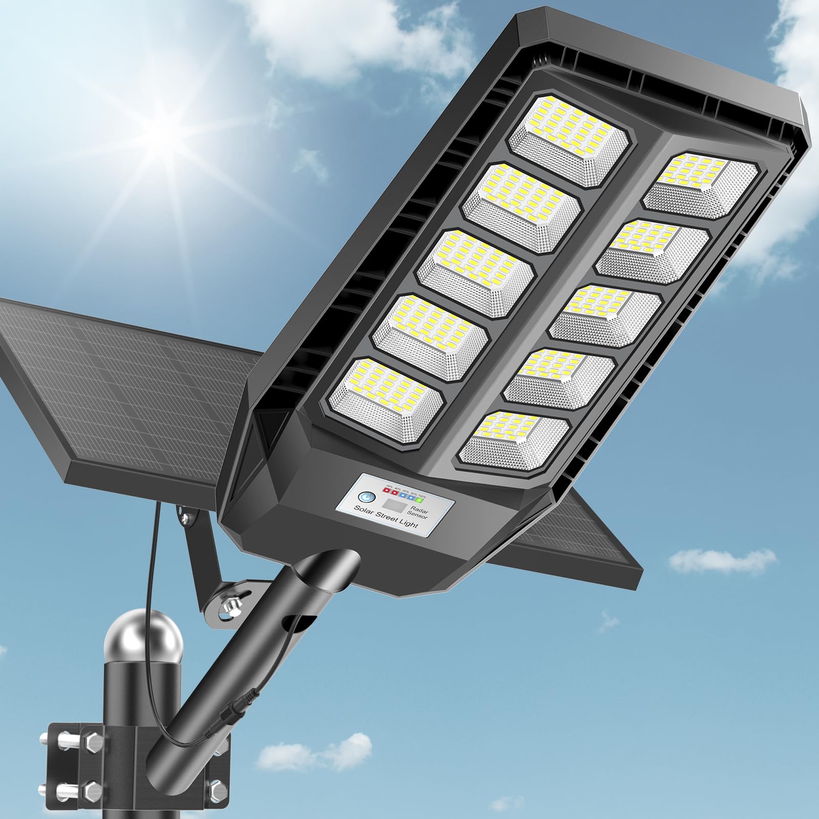 VOOJOY Solar Lights Outdoor Waterproof  7000K Dusk to Dawn Solar Street Lights Outdoor Motion Sensor with Remote Control  LED Security Flood Light for Outside  Parking Lot  Yard  Garden  Garage