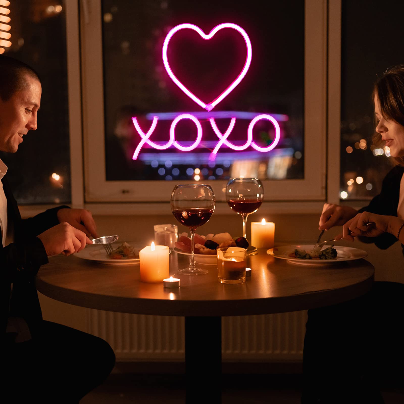 Amylove 2 Pcs Pink Heart and XOXO Neon Sign Valentines Decoration LED Neon Lights, LED Wall Decor Light up for Girl Home Bedroom