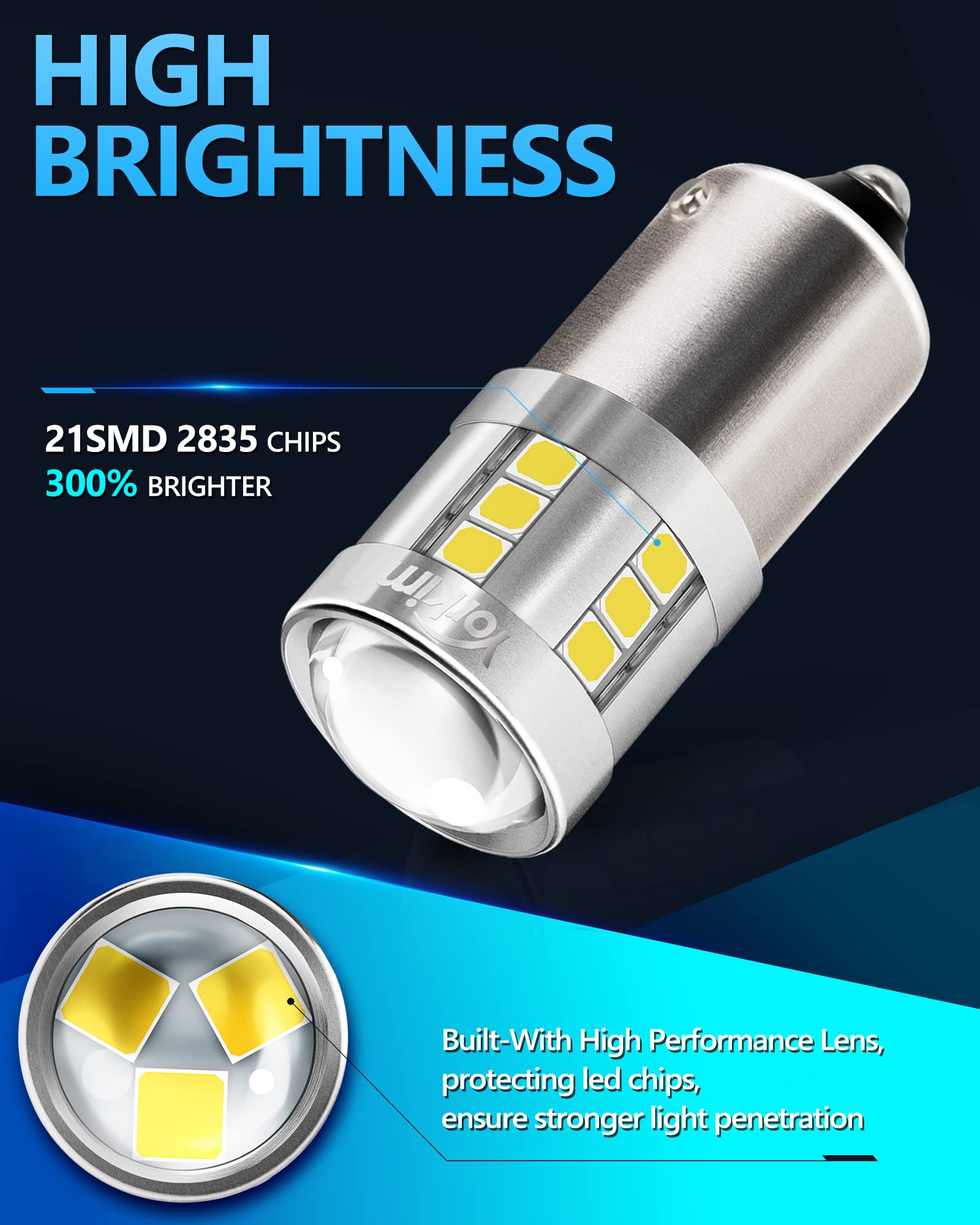 Yorkim 1156 LED Bulb, 3000 Lumens, White, BA15S P21W, Pack of 2, Super Brighter for Car Backup Tail Brake Turn Signal Lights