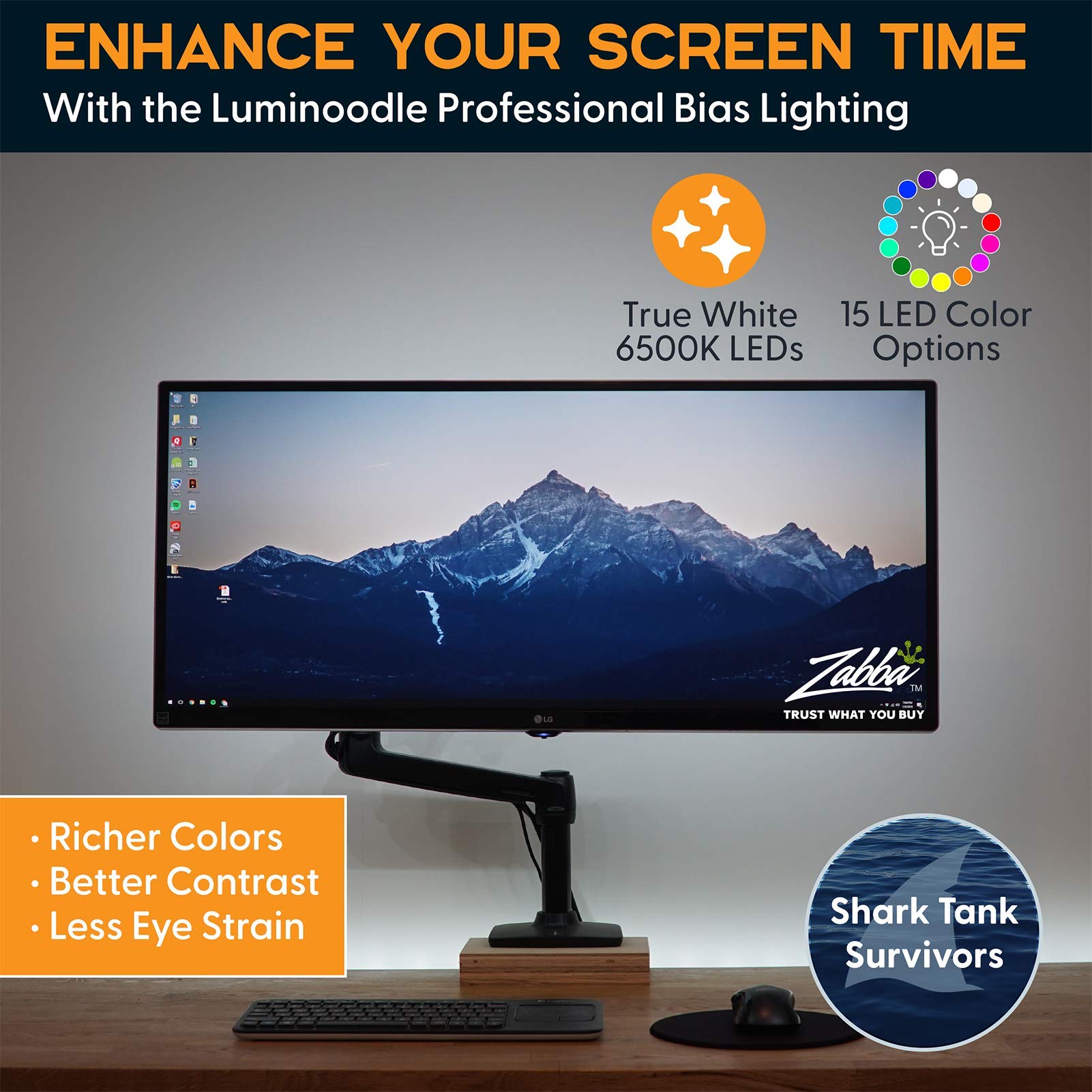 Power Practical Led Strip Lights Backlight  Usb Light Strips W/Remote For 15 Ambient Color Bias Lighting Options & 10 Brightness Modes  For Tv/Computer Decor/Indoor Use  Size (30-40 Tv)