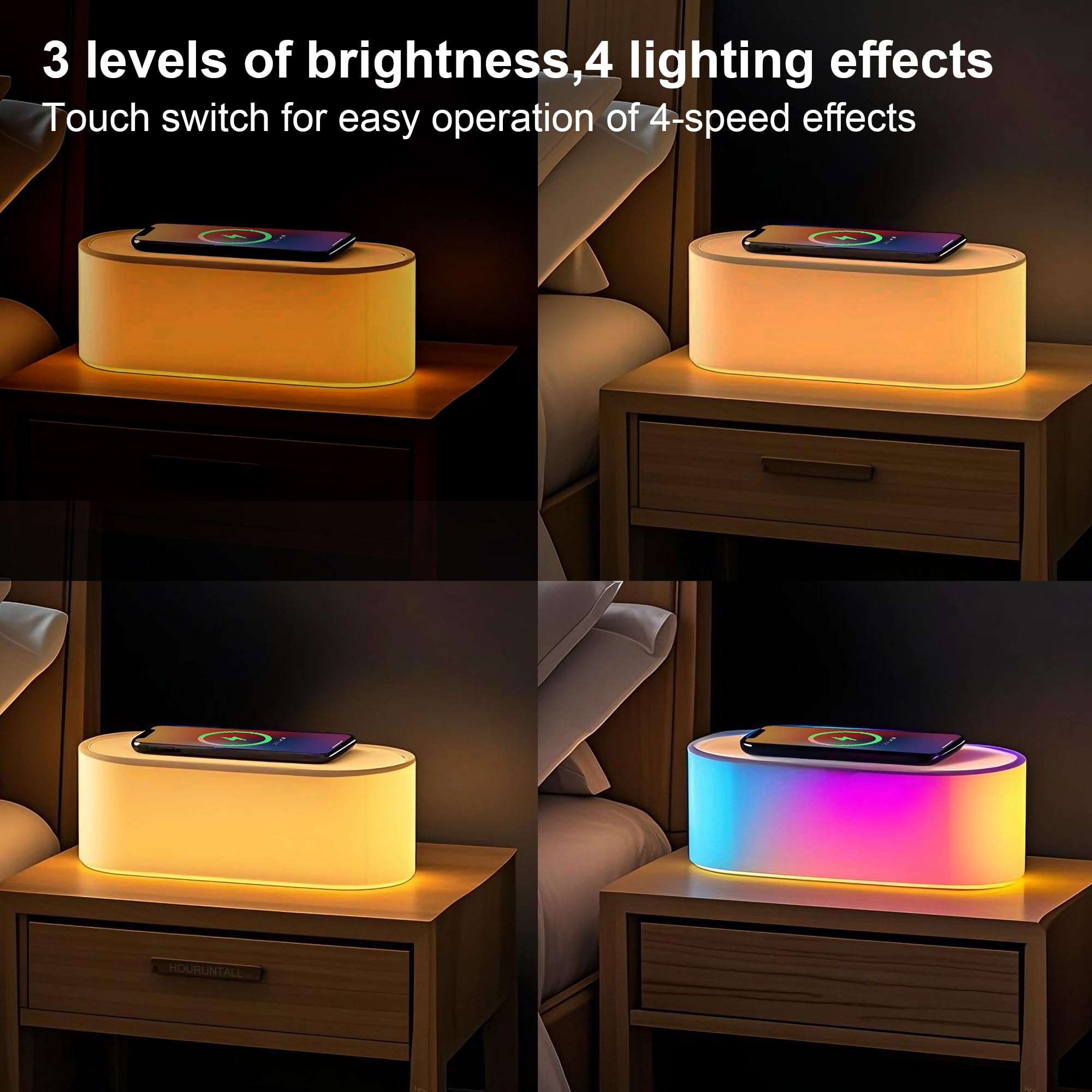 Wireless Pd 15W Charging Table Bedside Lamp Desk Nightstand Touch Adjustable Led Nursery Night Light 4 Level Natural Lights& Col