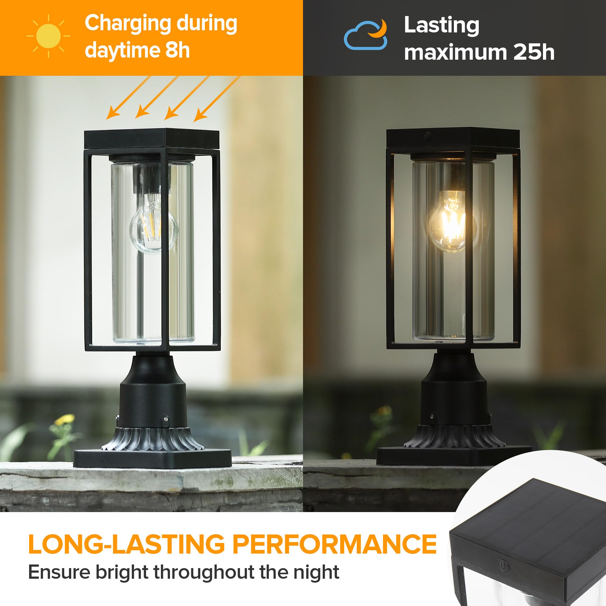LUTEC Solar Post Light, Black Aluminium Fixture, Dusk to Dawn, 1 PACK-Upgraded, Waterproof for Garden Yard Patio