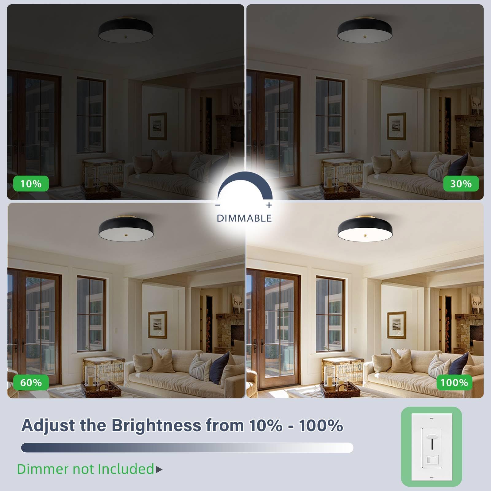 Dimmable Modern Led Ceiling Light,Mid-Century Black And Gold Semi Flush Mount Ceiling Light , With Acrylic Shade, 5Cct 2700K-600