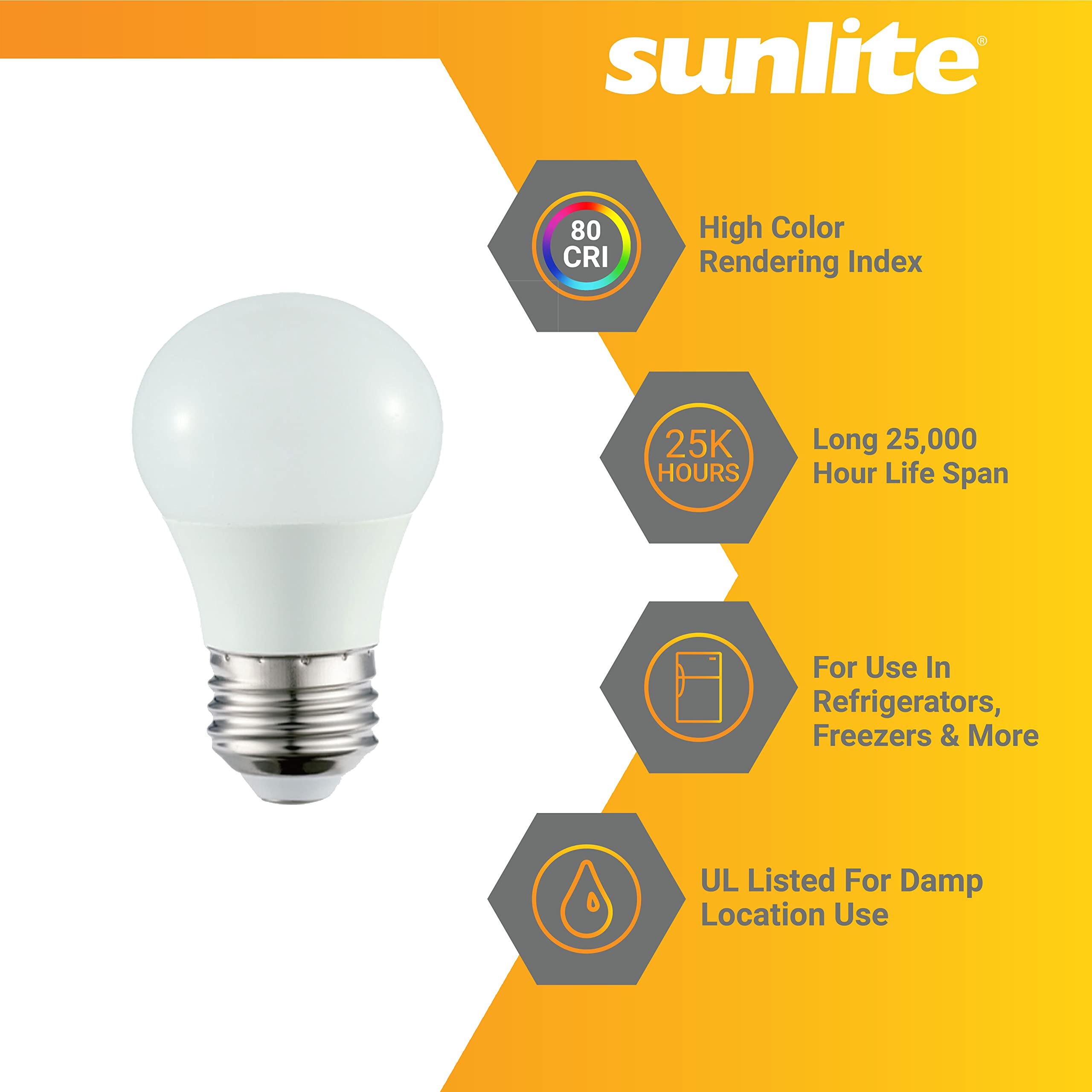 Sunlite Led A15 Refrigerator Light Bulb, 5.5 Watts (40W Equivalent), 450 Lumens, Medium Base (E26), Dimmable, Frosted Finish, Ul