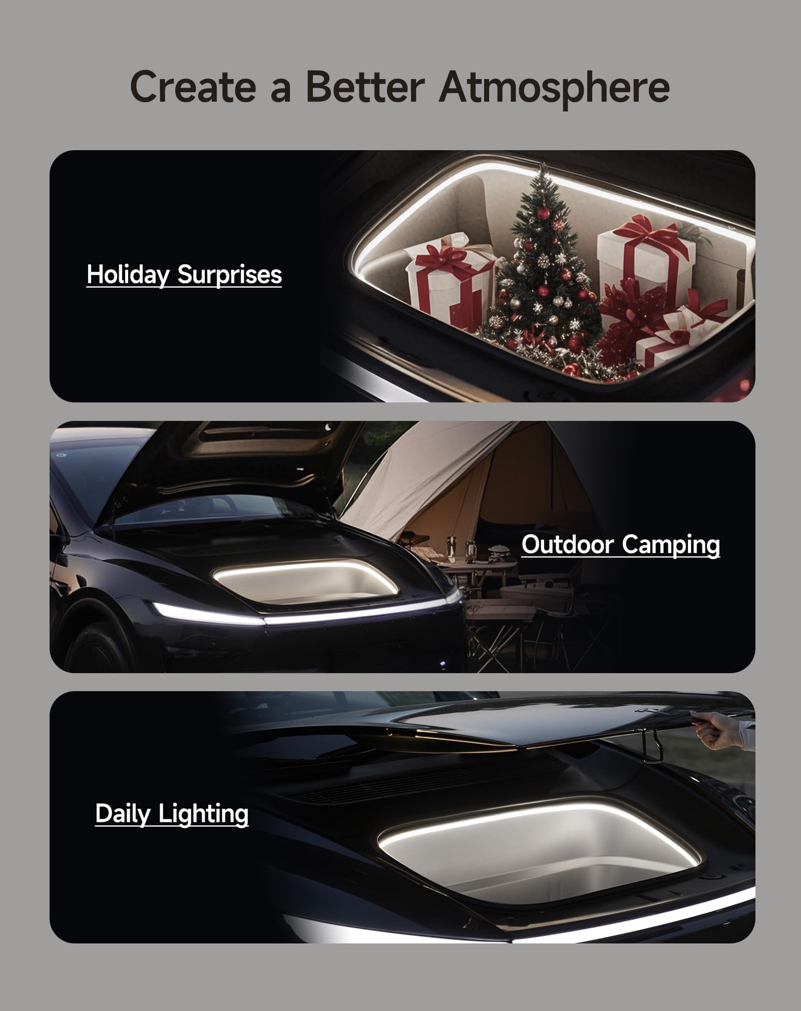 TPARTS Frunk LED Light Strip for Tesla Model Y Juniper 2025-2026, Flexible Waterproof Ambient Lighting Bar, Cool White Light
