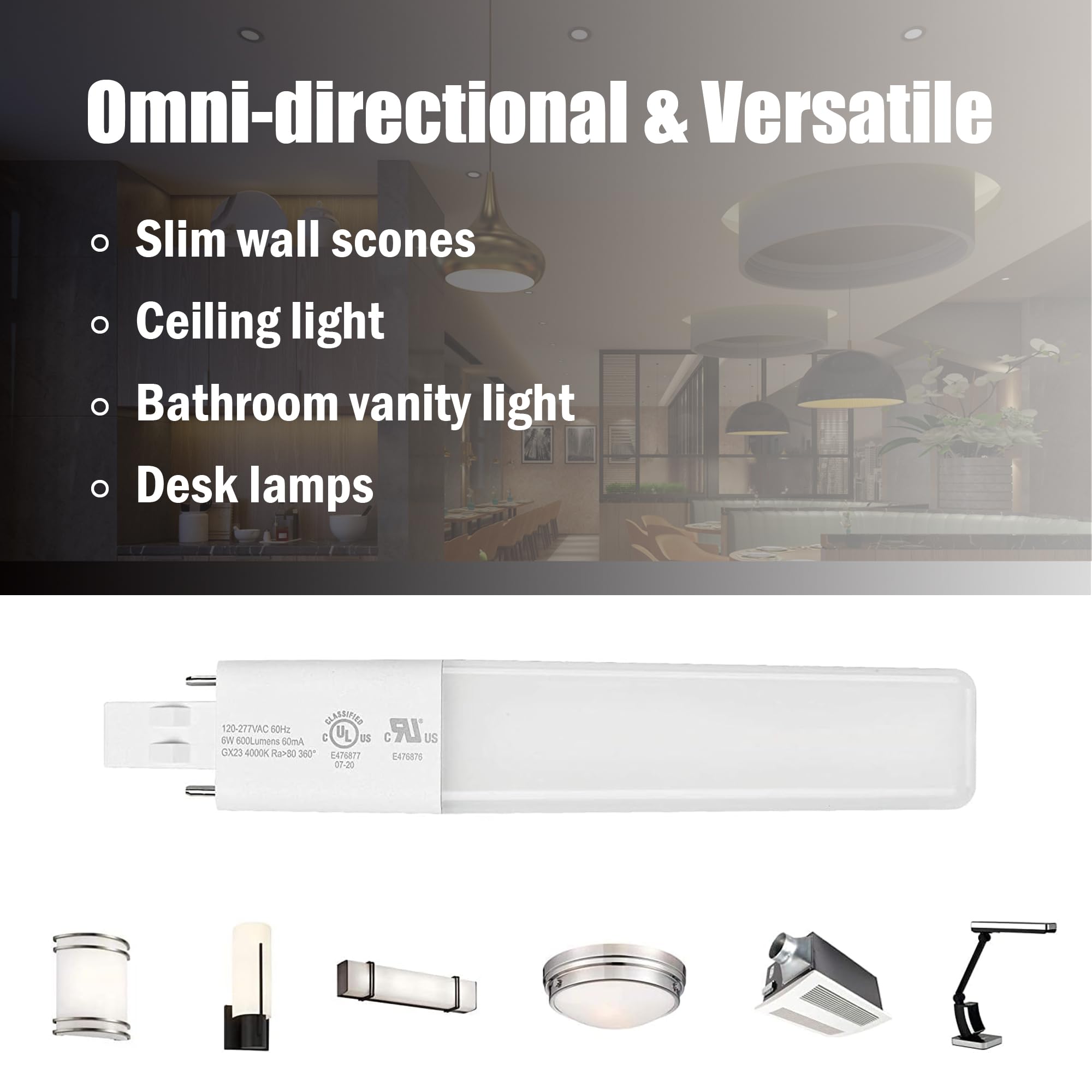 Legental GX23 LED Bulbs, 6W (13W CFL Equivalent), 2-Pin PL, Warm White 3000K, 2 Pack, UL Listed, Plastic