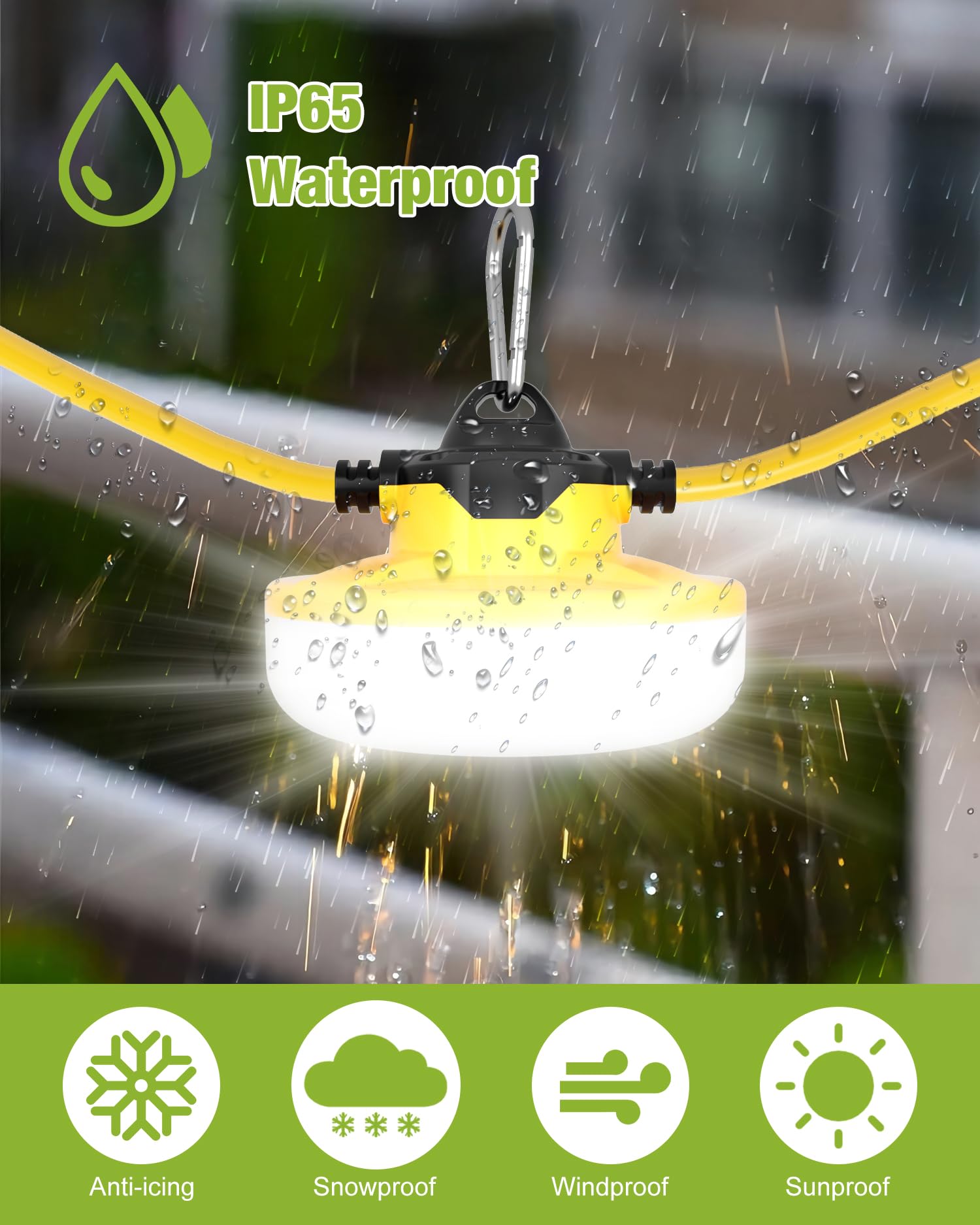 Yxl 130W 16000Lm Construction String Lights 100Ft Industrial String Work Lights, Ip65 Waterproof 123Lm/W Super Bright For Construction Sites Temporary Work Jobsites Outdoor Lighting