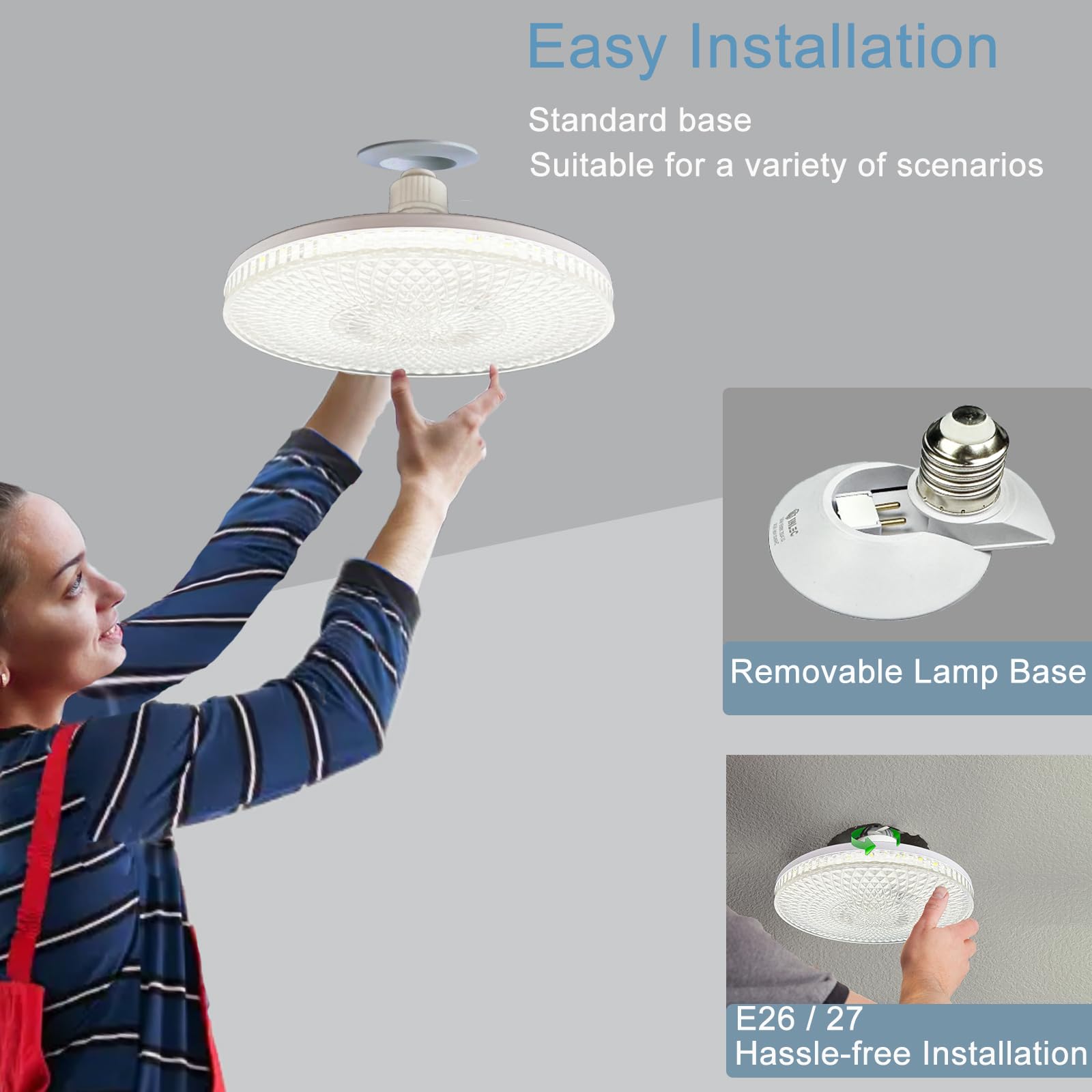 NCBNCB E27 UFO Garage Light Bulb 260W Equivalent 7 Inch 3000LM LED 6500K Daylight White ABS