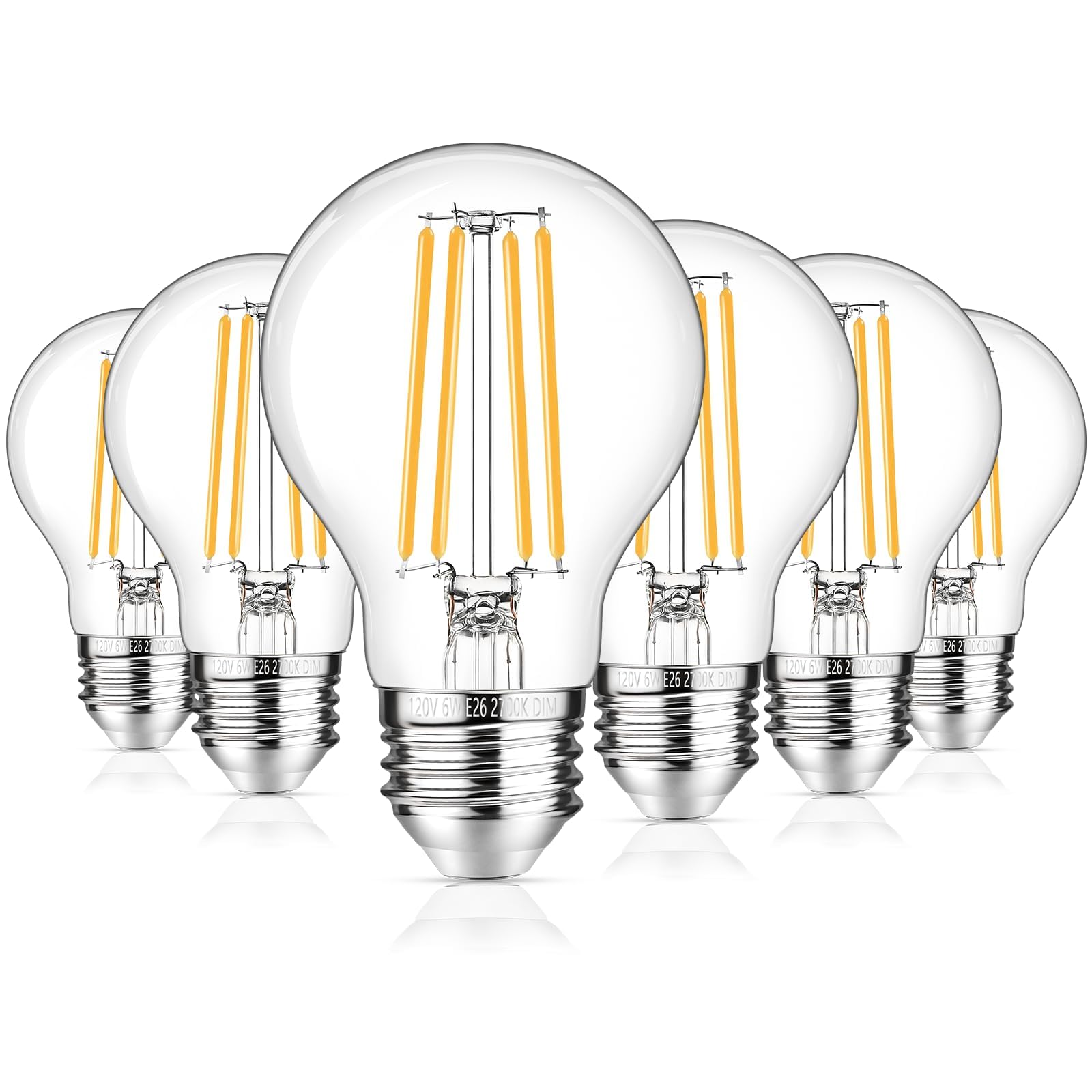 Ggoying 60W Equivalent E26 Led Bulb Dimmable, 850Lm Edison Light Bulbs Warm White 2700K Clear Glass, 6W A19 Filament Lighting Me
