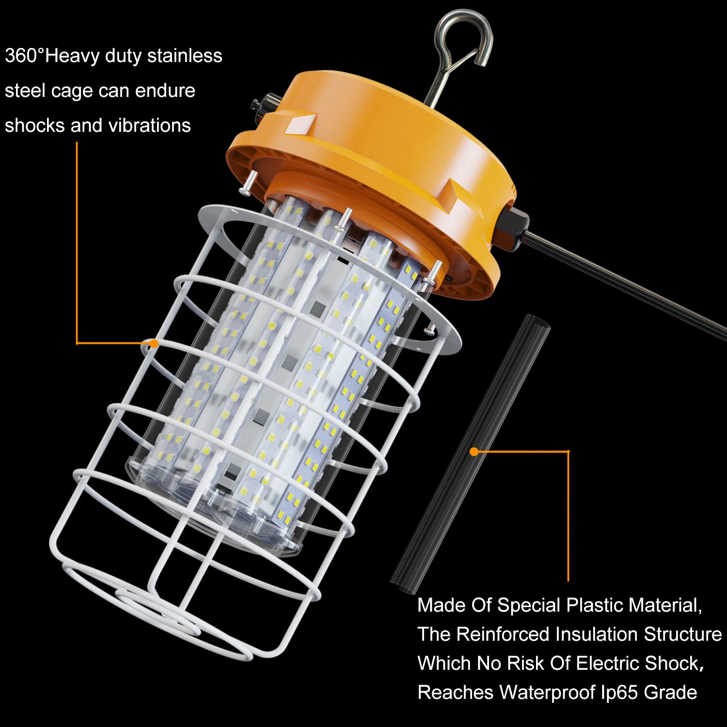 Led Temporary Work Light 100W 15000Lm 5000K Daylight White High Bay Led Construction Light With Hook Portable Linkable Durable L