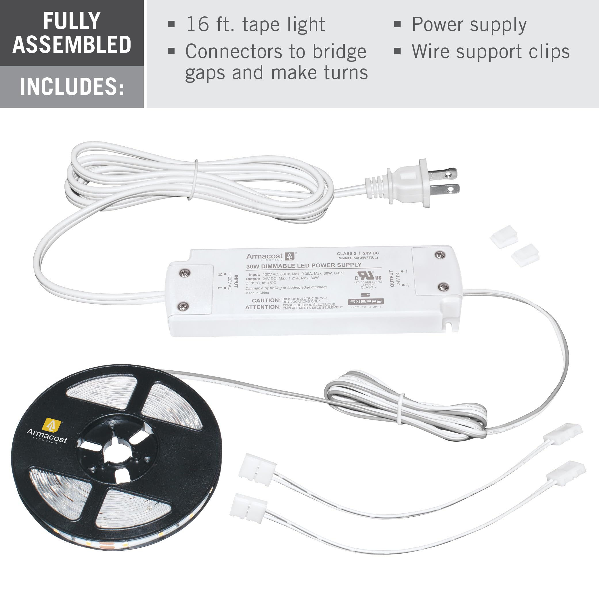 Armacost Lighting 421502 Ribbon Flex Home Led Tape Light Kit, 16 Ft, Ac Dimmable (3000K) 300 Led Lights