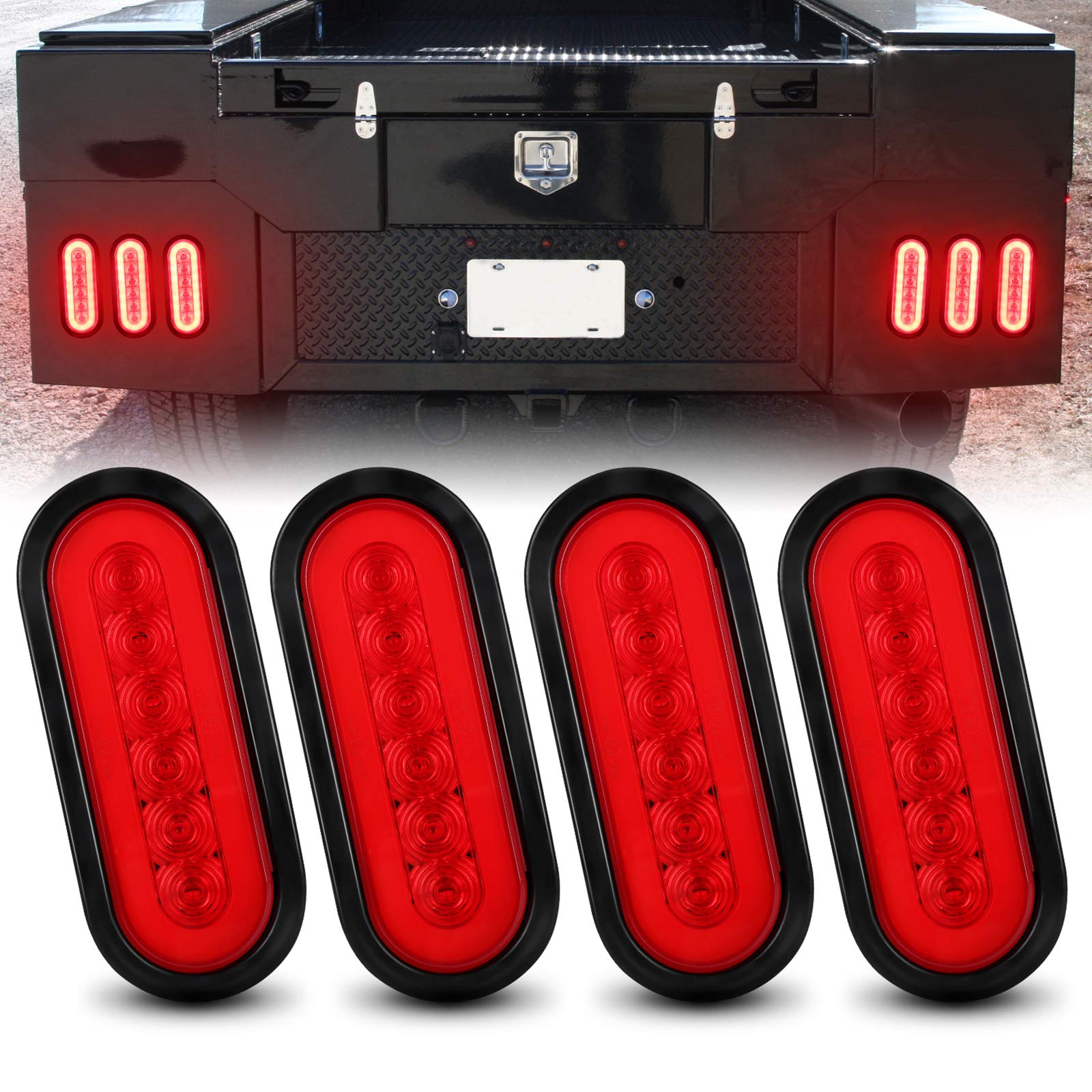 Aaiwa 6 Oval Red LED Trailer Tail Lights 4PCS  Turn Stop Brake Trailer Lights for Pickup RV Truck  with Surface Mount Grommet