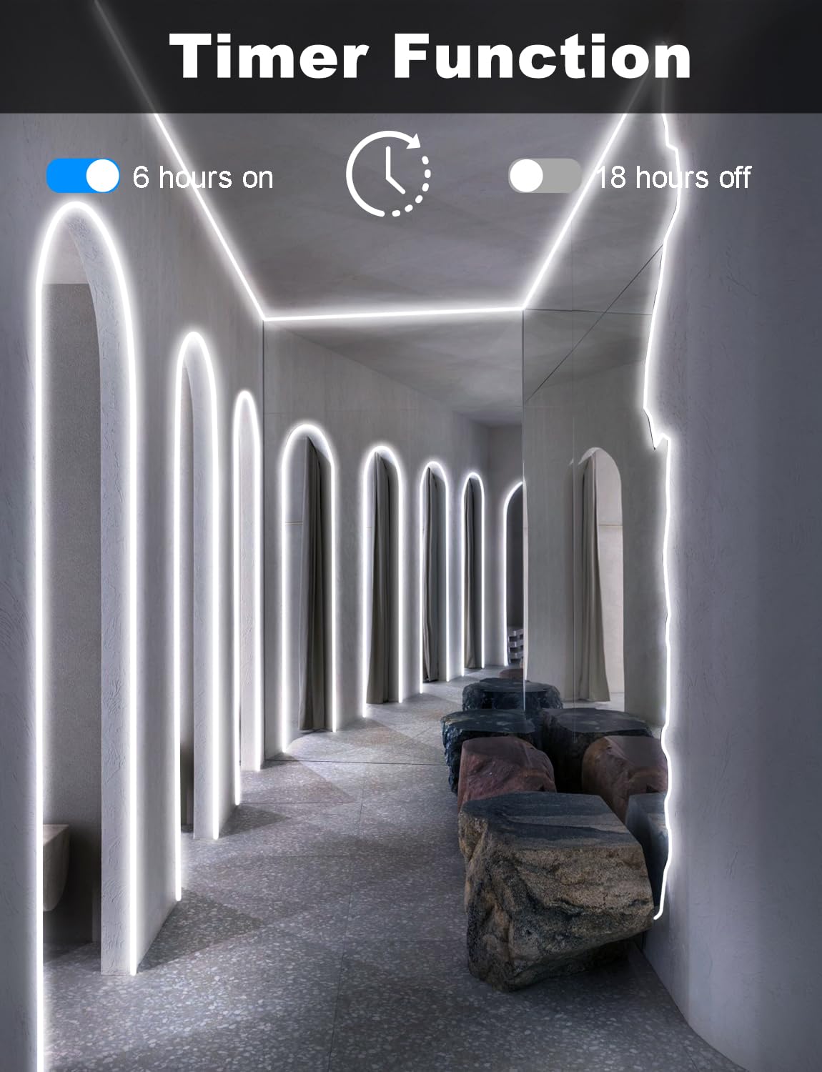 Echosari Neon Rope Lights 33Ft, 1200 Led Neon Rope Lights With Timer Dimmable Outdoor Neon Strip Lights Waterproof Flexible For