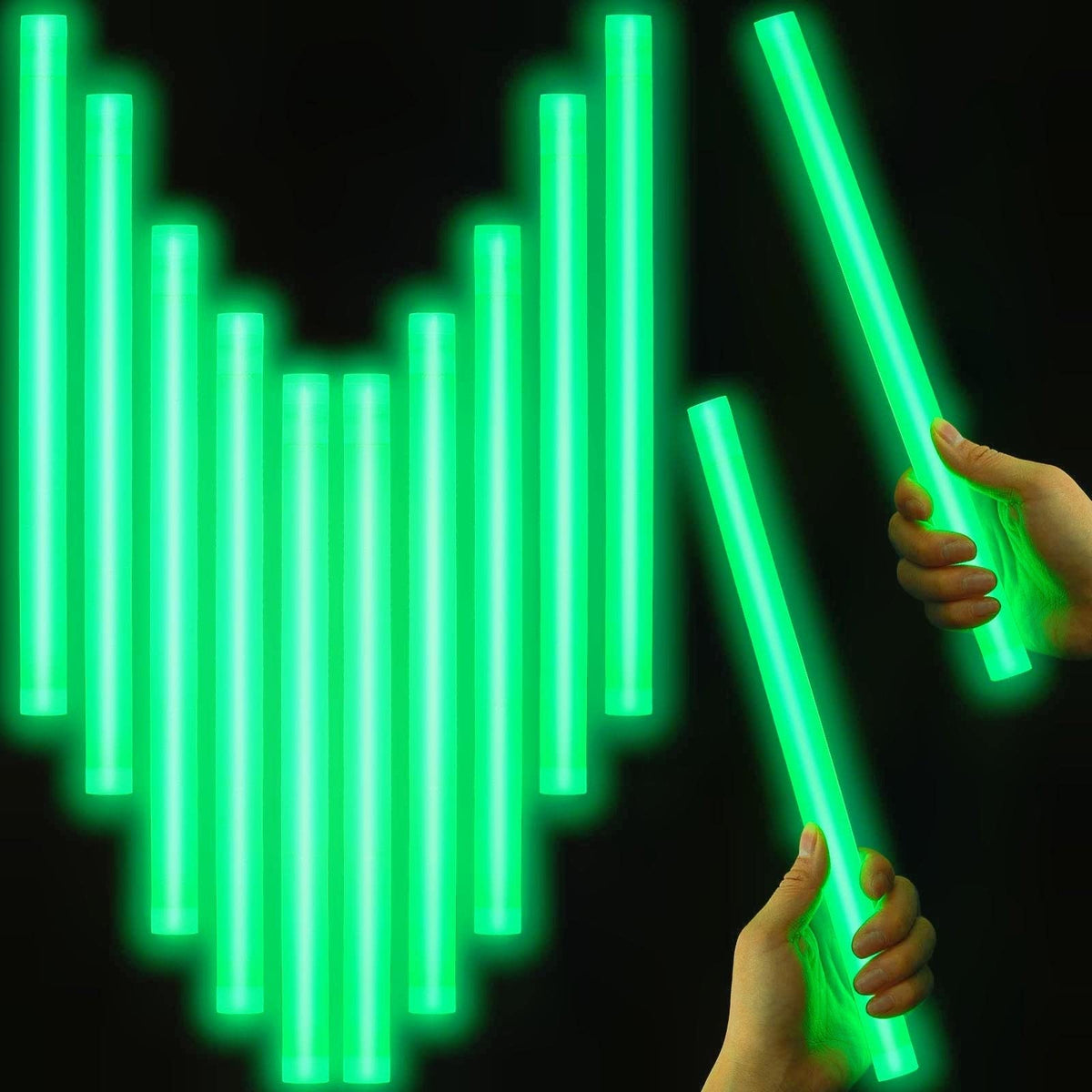 10 Pcs 14 Inch Industrial Grade Glow Sticks Bulk Jumbo Light Stick Emergency Large Glow Sticks For Camping Accessories, Hurricane, Earthquake, Survival Kit (Green)