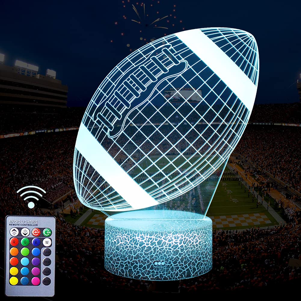 Football Night Light, 3D Illusion Lamp Football Lights for Kids Room, 16 Colors & Flashing Modes with Remote Control Opreated Di