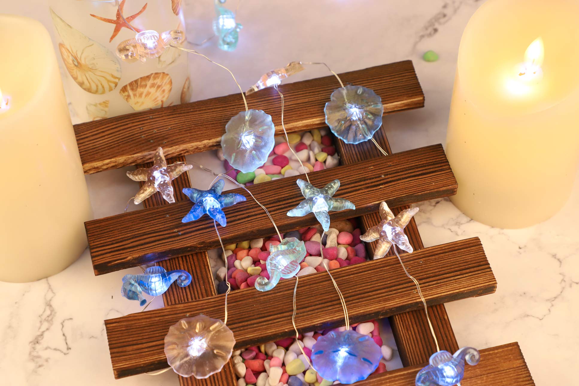 Impress Life Nautical Theme Decorative String Lights, Ocean Decor Under The Sea Sand Dollars Seahorse Beach Lights Battery&Usb P