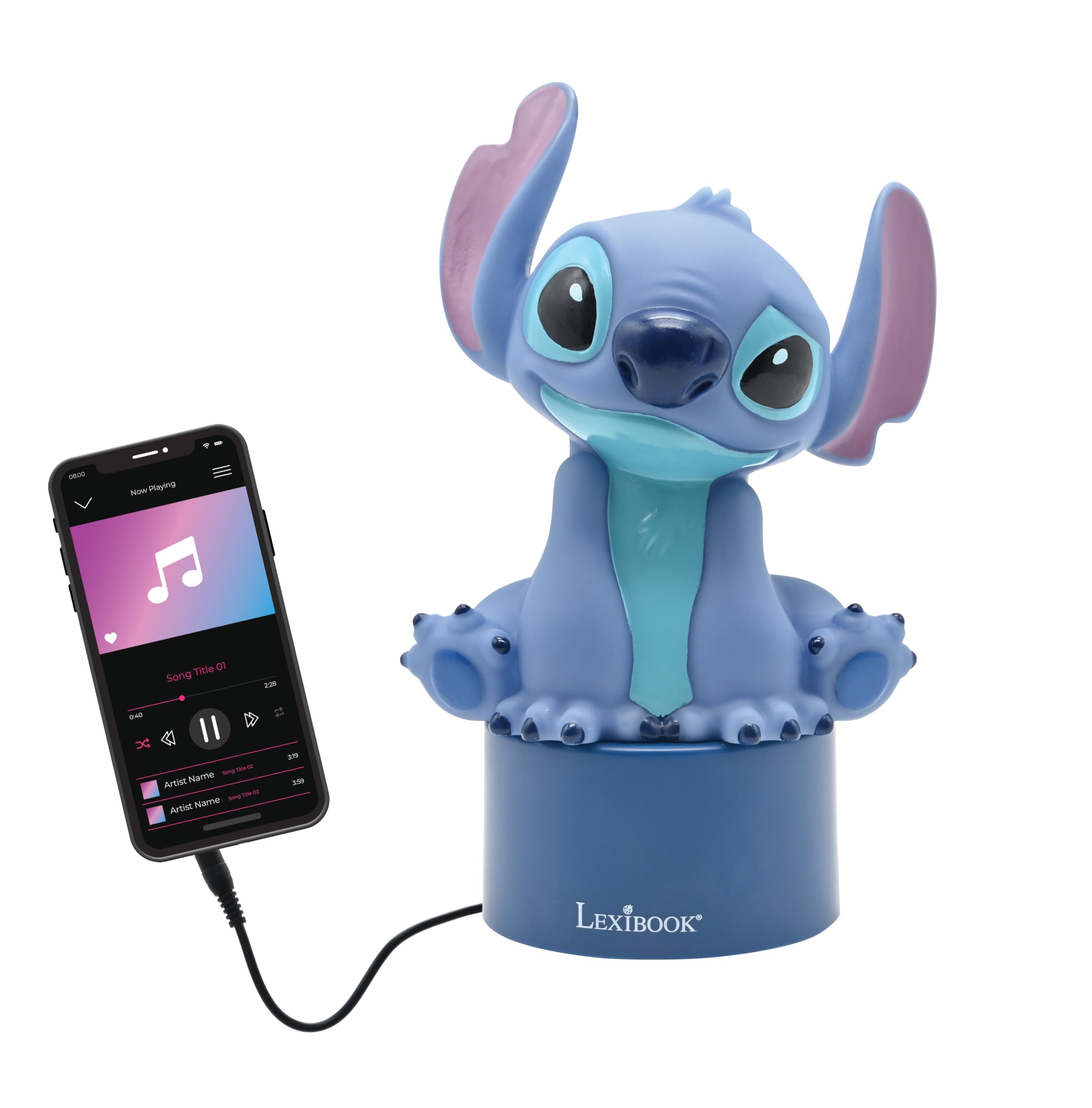 LEXiBOOK Disney Stitch Nightlight Speaker, Color Changing, Soft Light, Small, Blue, Model NS01D