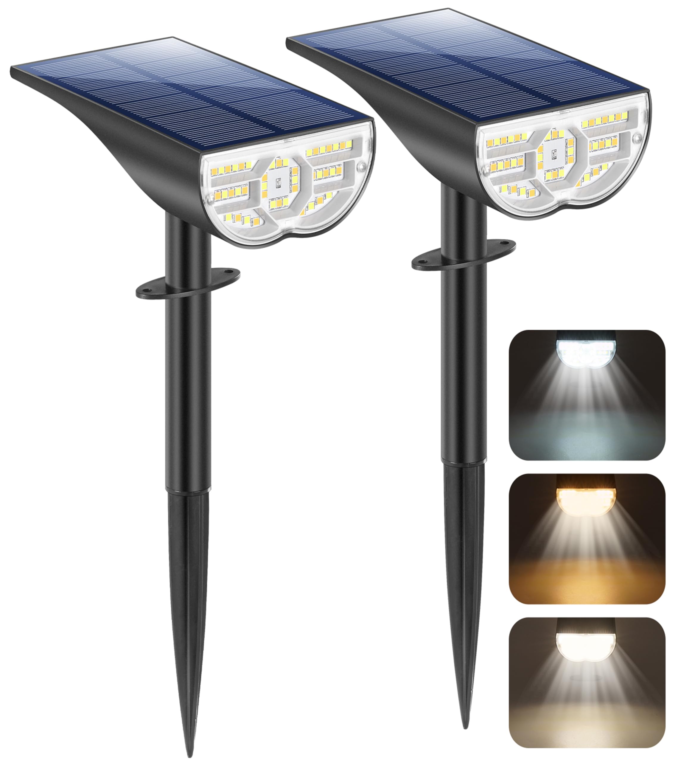 Solar Spot Lights Outdoor 5 Modes, 44LEDs Bright Landscape Spotlights Solar Powered 3 Colors Changing, IP67 Waterproof Auto On-O